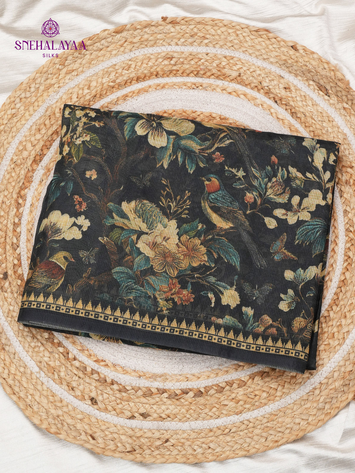 Black Printed Kota Saree