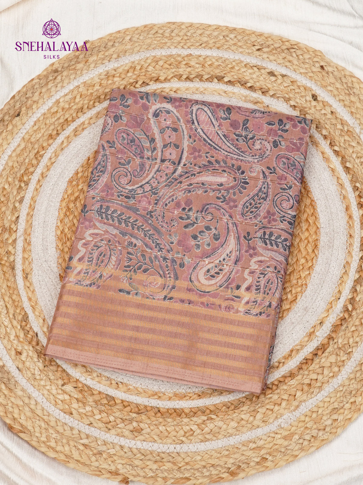 Pink Floral Printed Tussar Saree