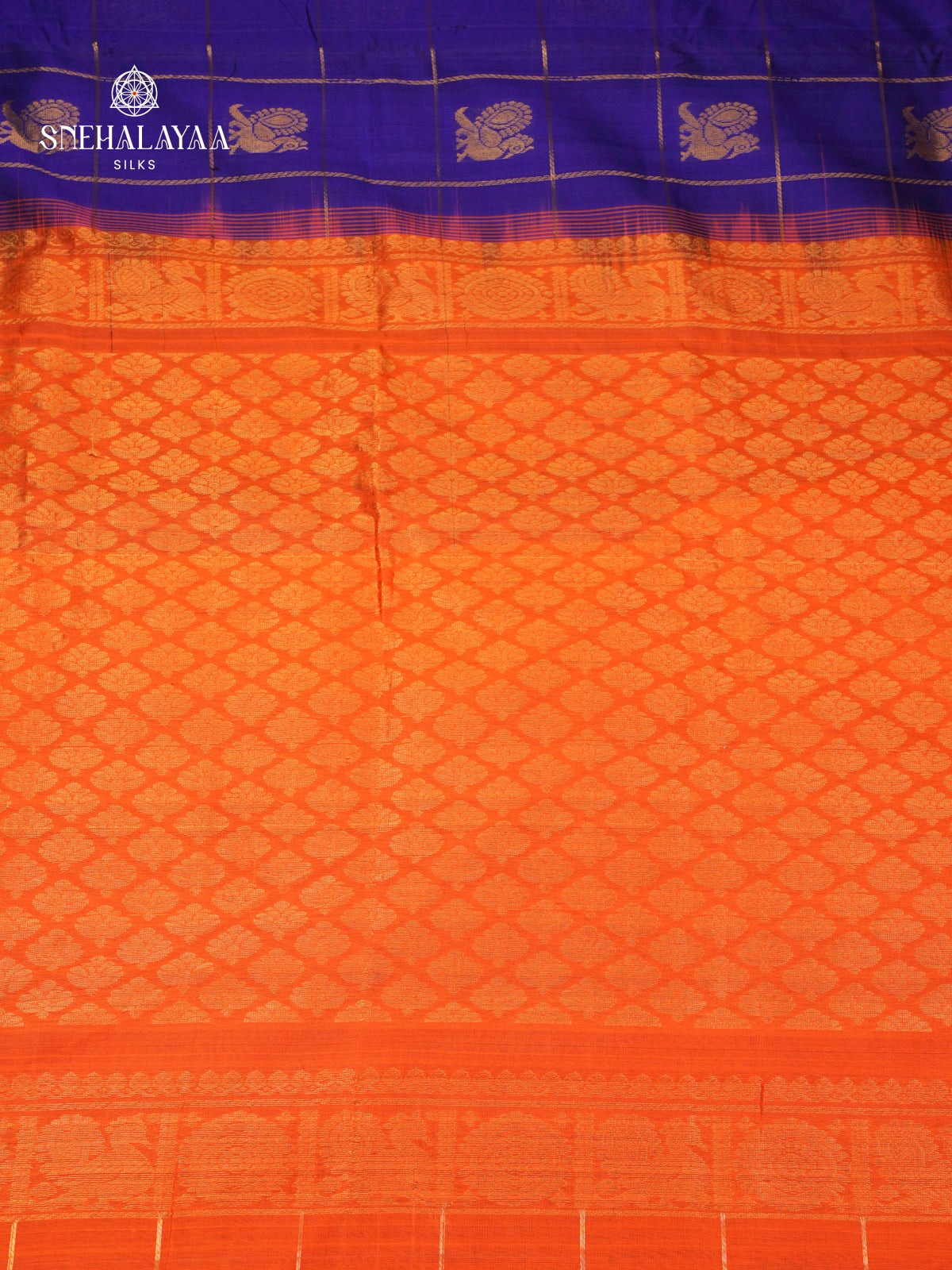 Bright Orange Kuppadam Silk Cotton Saree with Royal Purple Zari Border