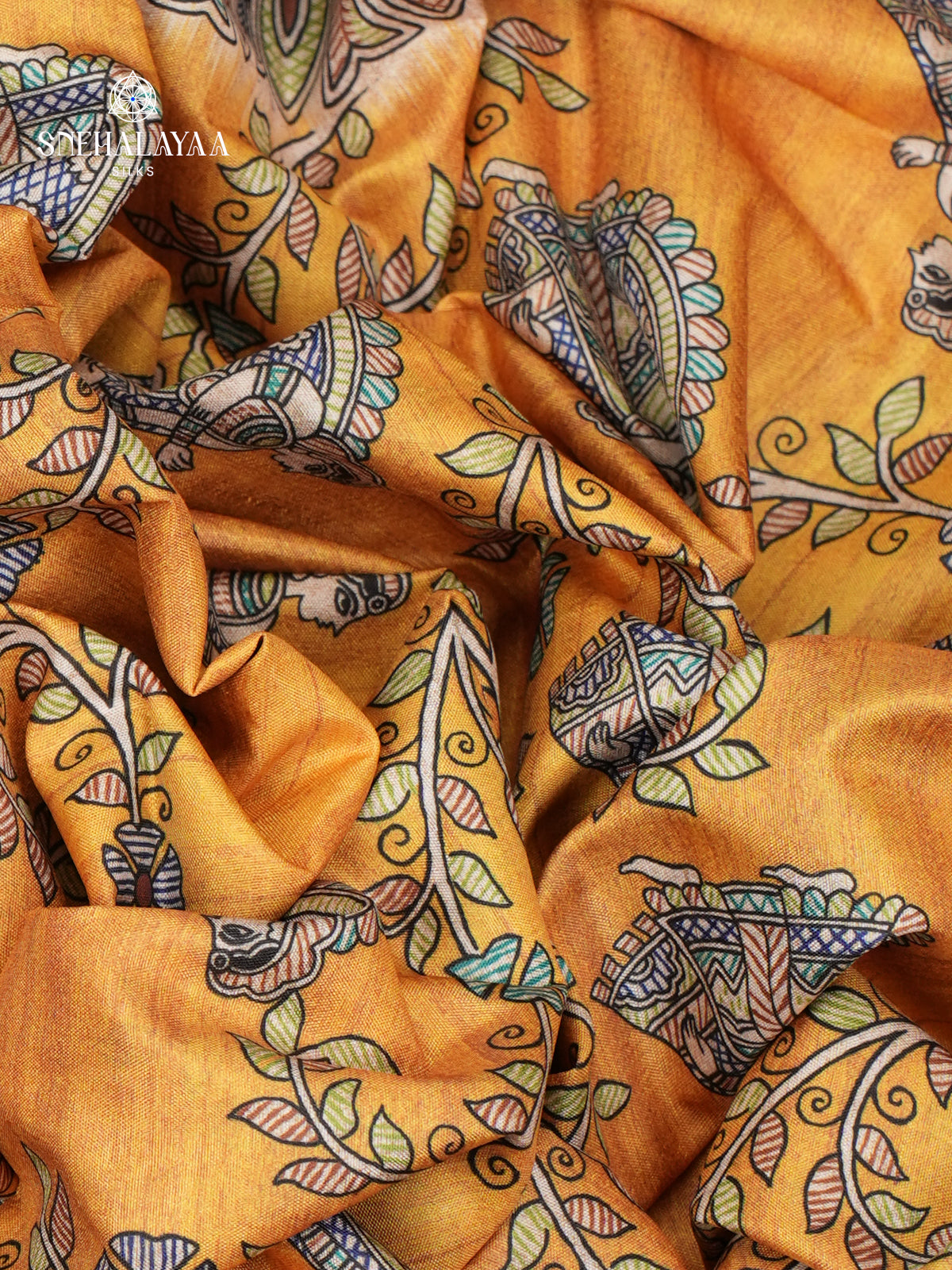 Yellow Madhubani Printed Saree