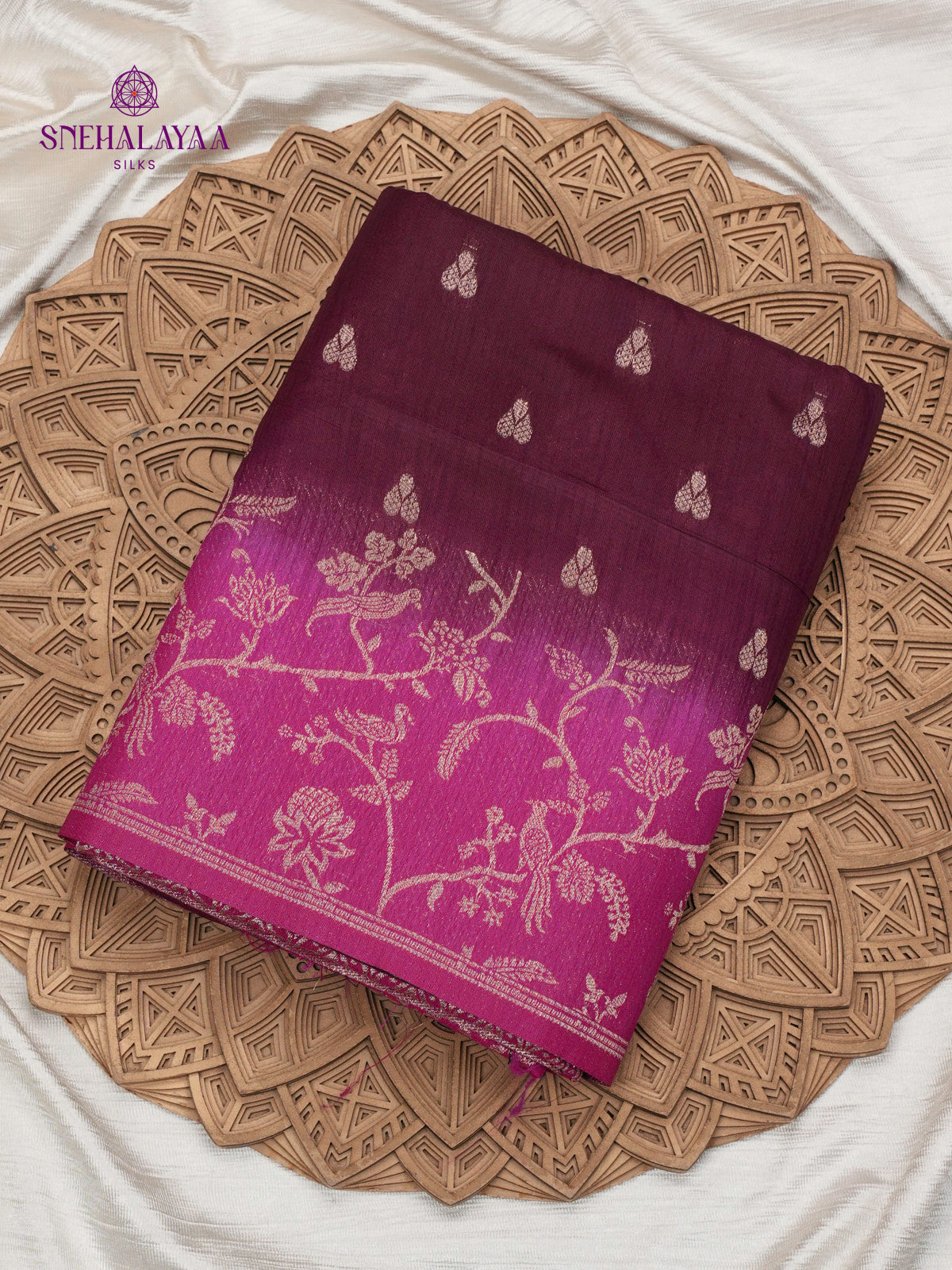 Burgundy Banaras Dola Silk Saree