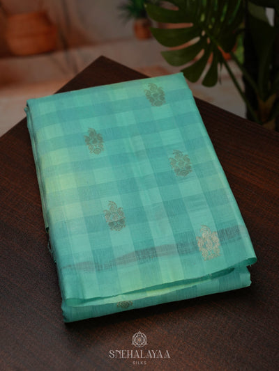 Sky Blue Kanchi Linen Silk Saree