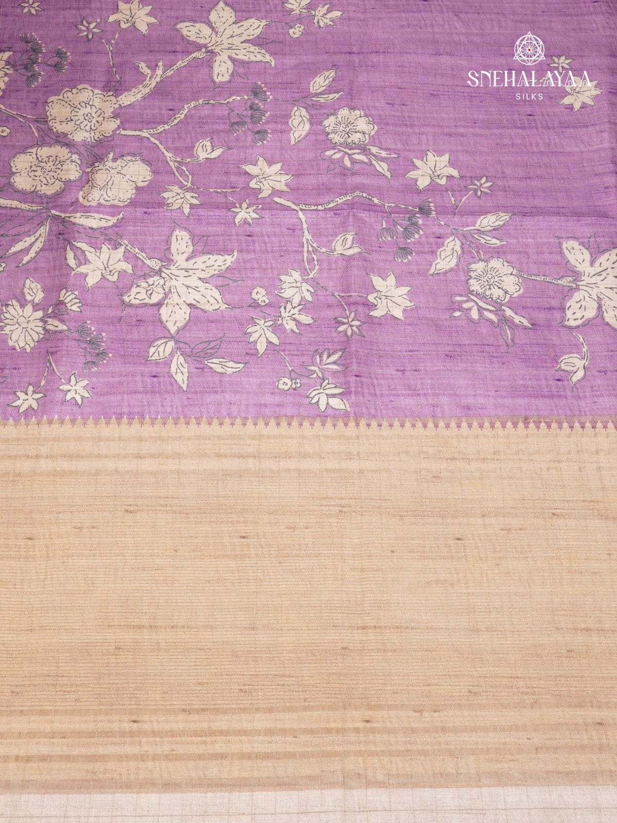 Purple Floral Printed Tussar Saree