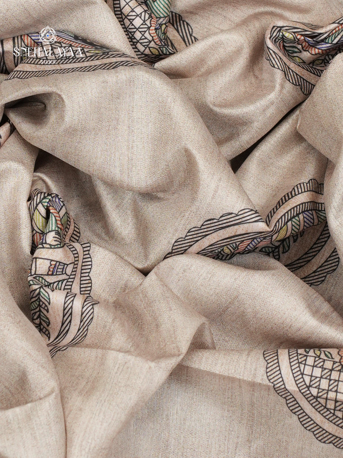 Sand Beige Madhubani Printed Saree