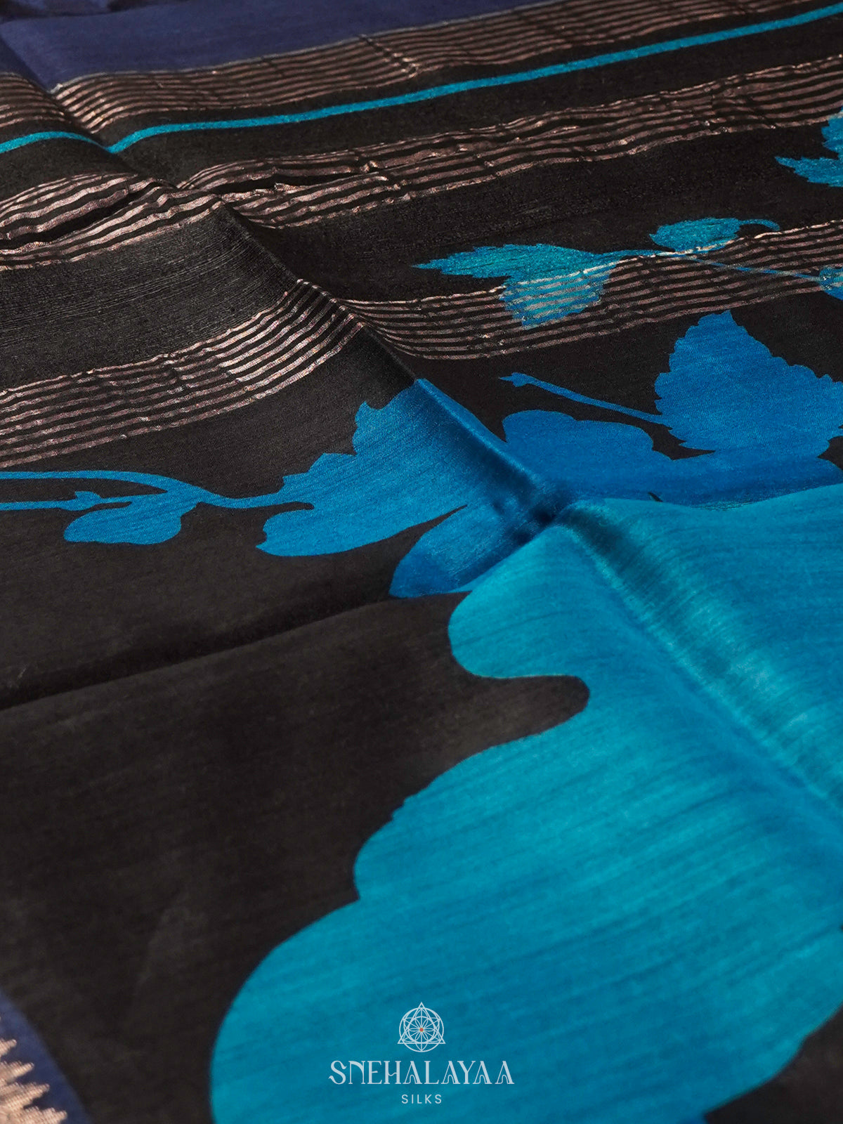 Navy Blue Munga Tussar Saree