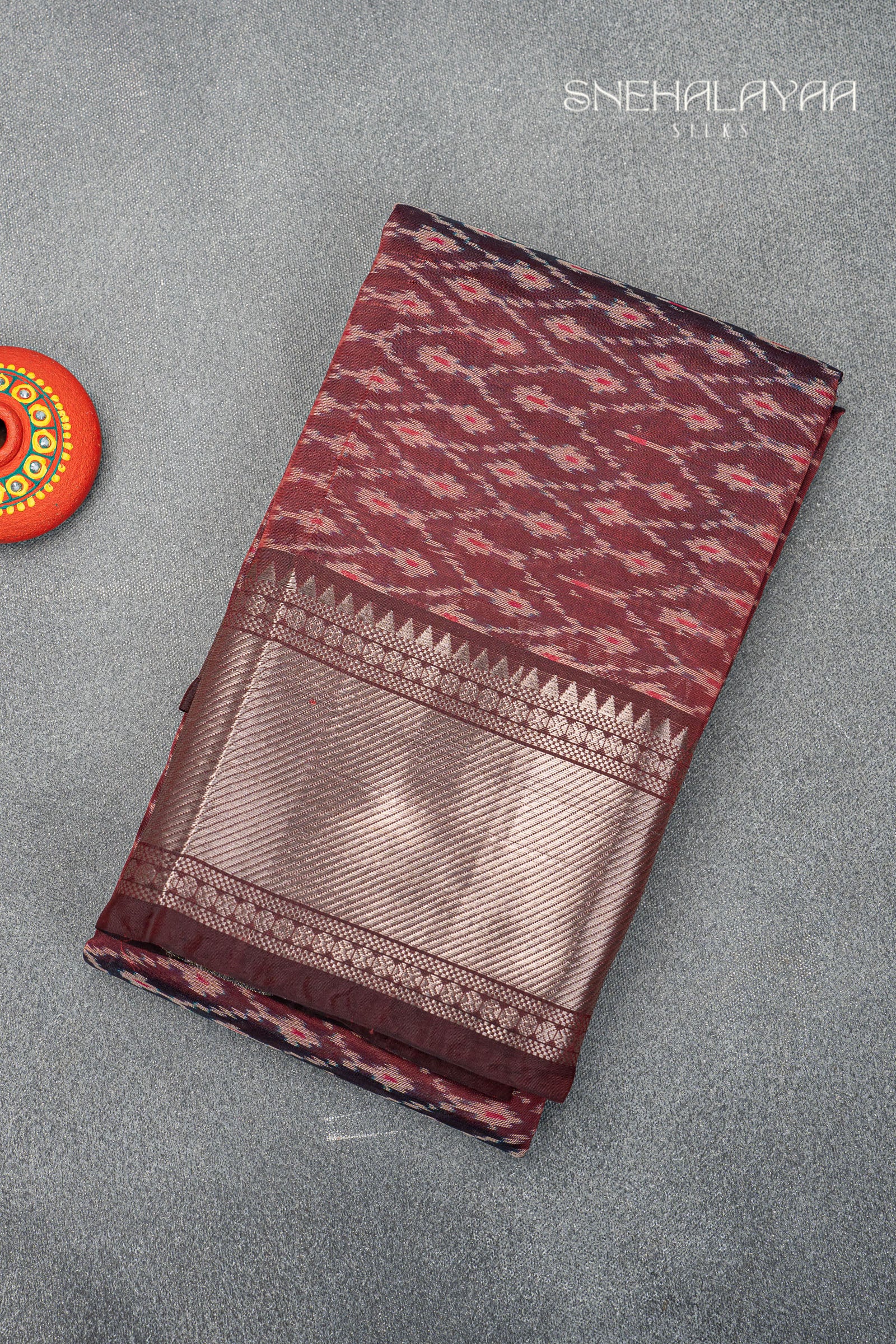 Brown Mangalgiri Ikat Silk Saree