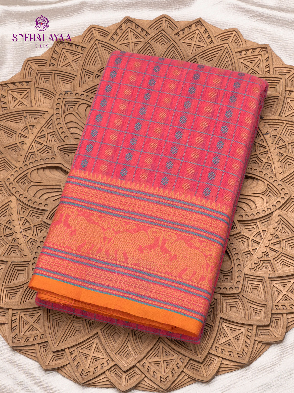 Peach Pink Pure Kanchi Cotton Saree