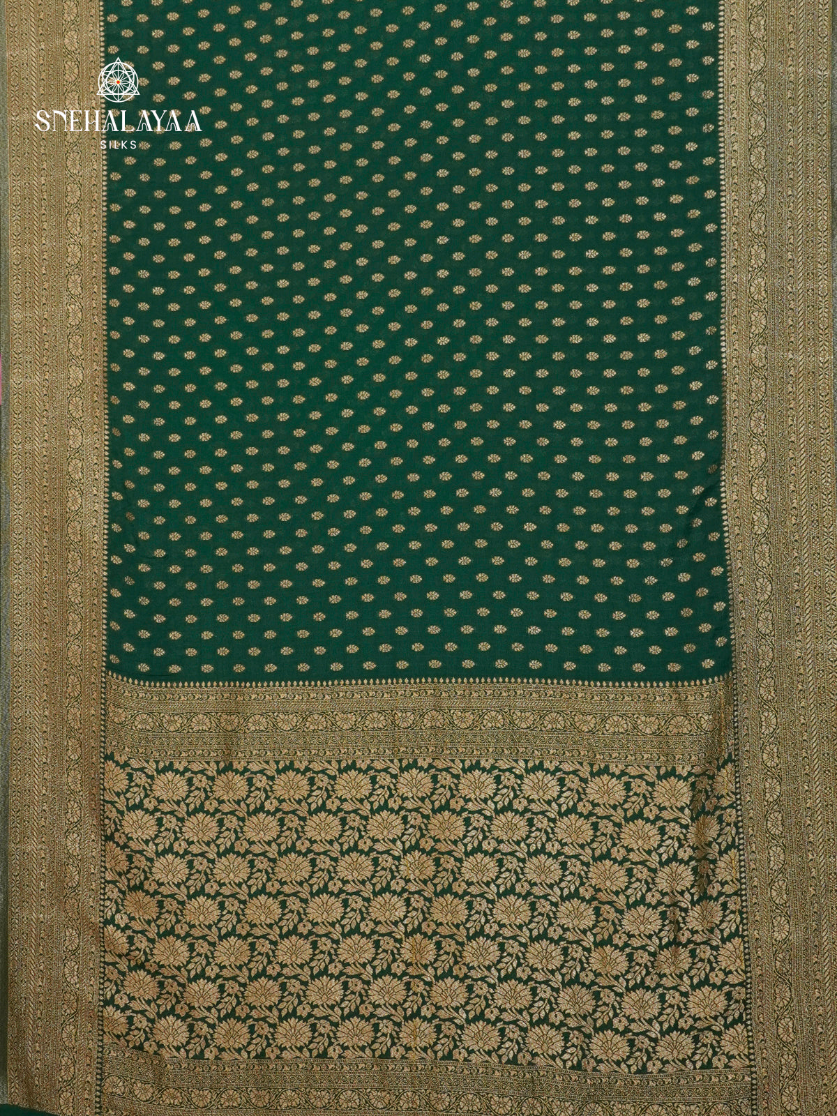 Emerald Green Banaras Crepe Silk Saree