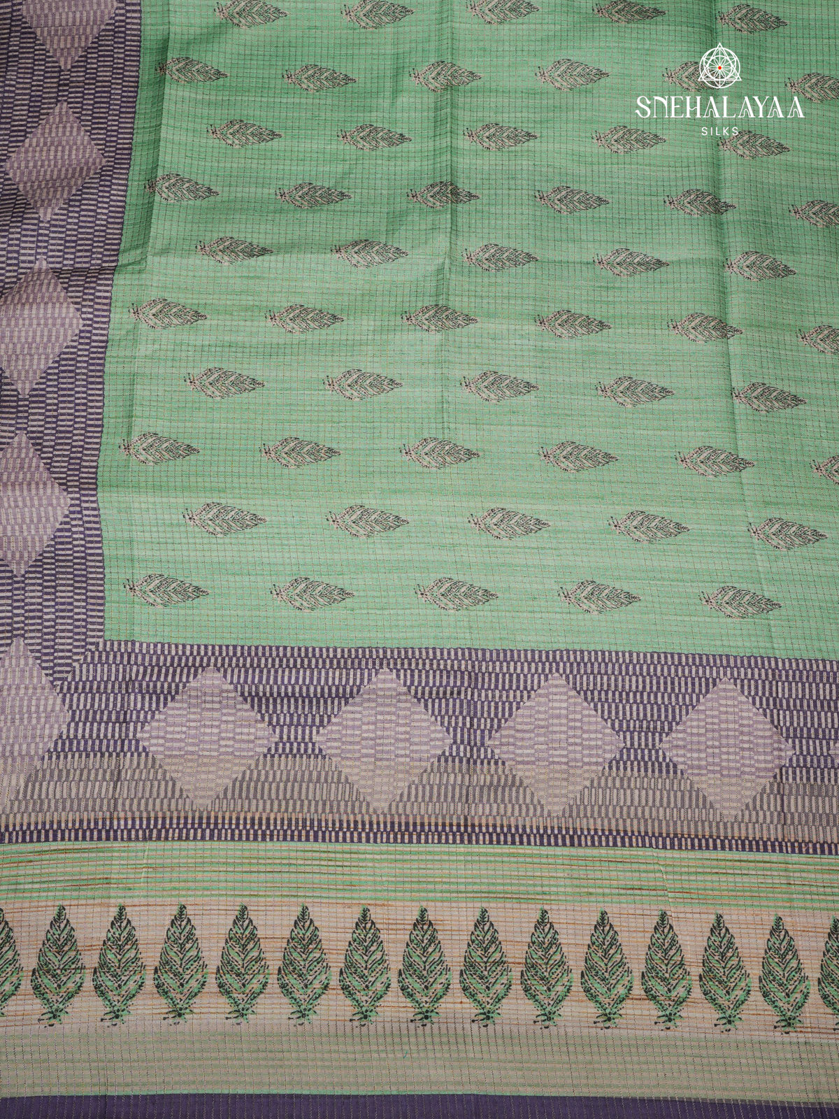 Pastel Green Floral Tussar Saree