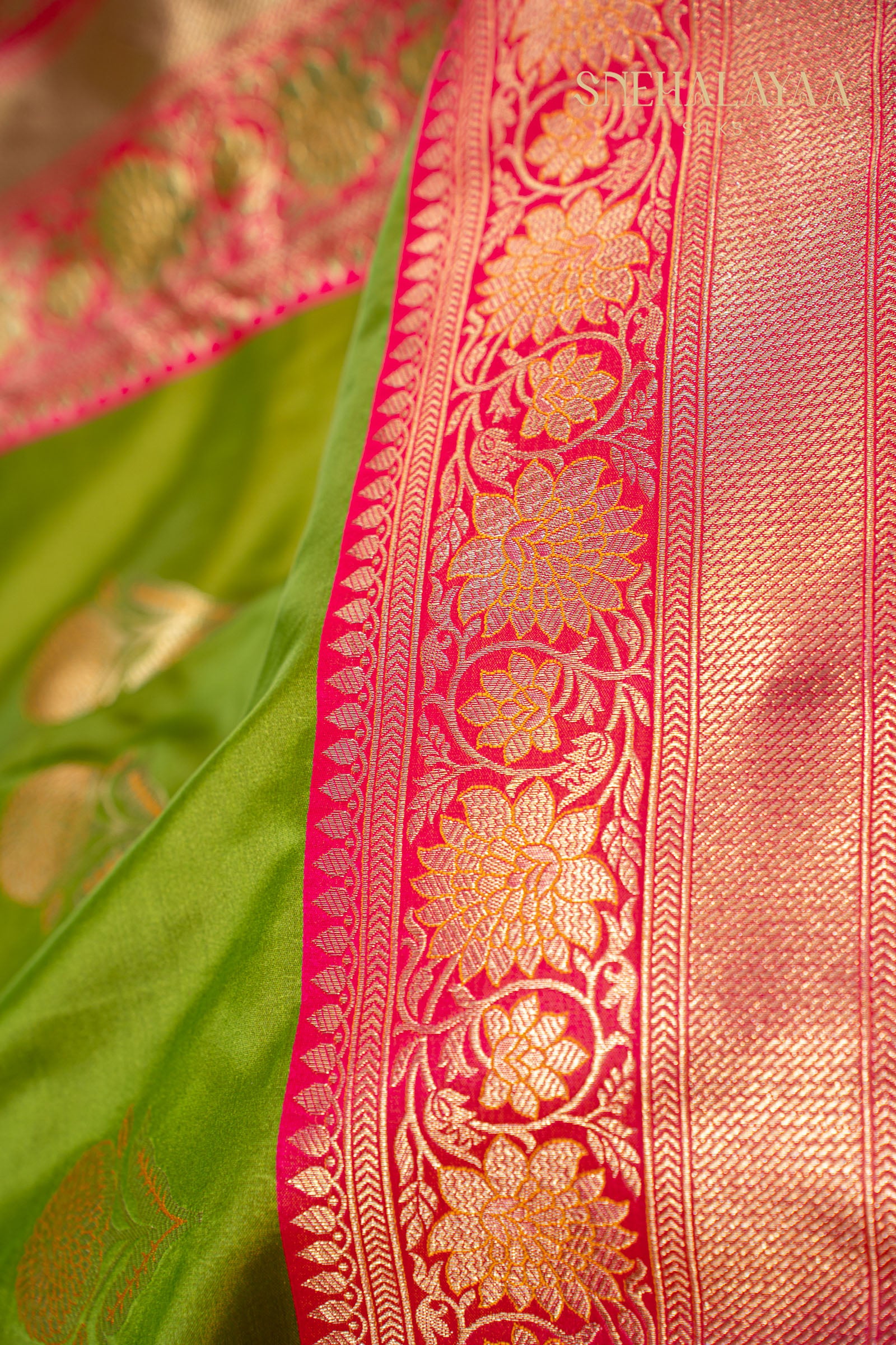 Pear Green Banaras Silk Saree