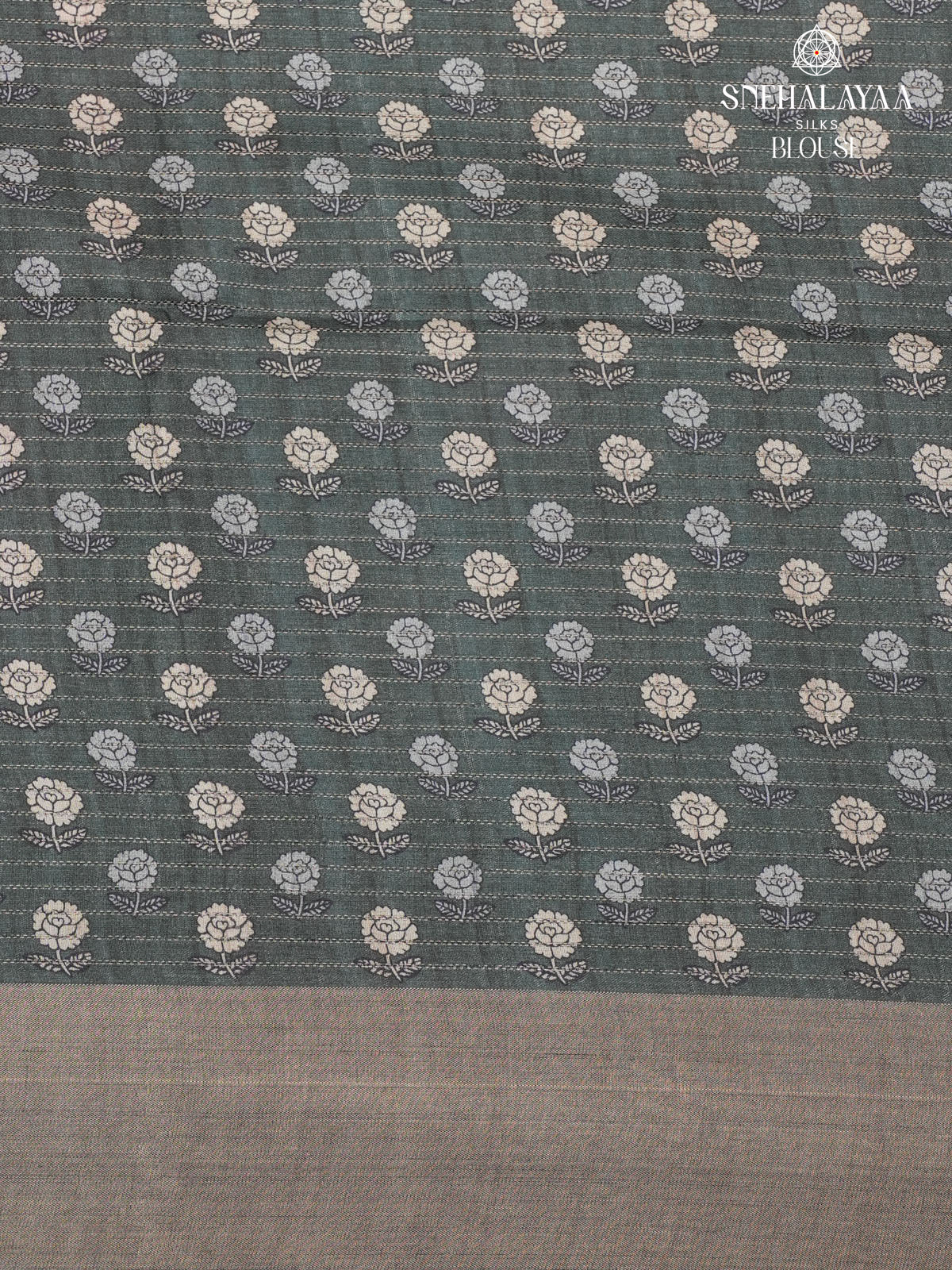Grey Floral Printed Tussar Saree