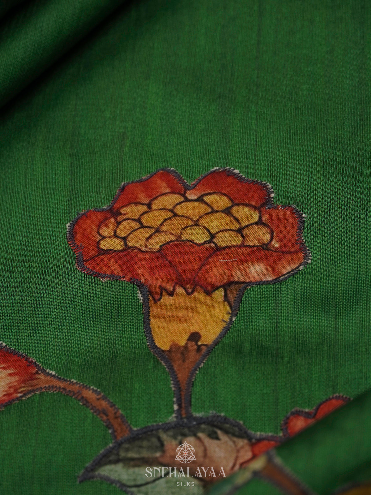 Green Munga Tussar Embroidery Saree