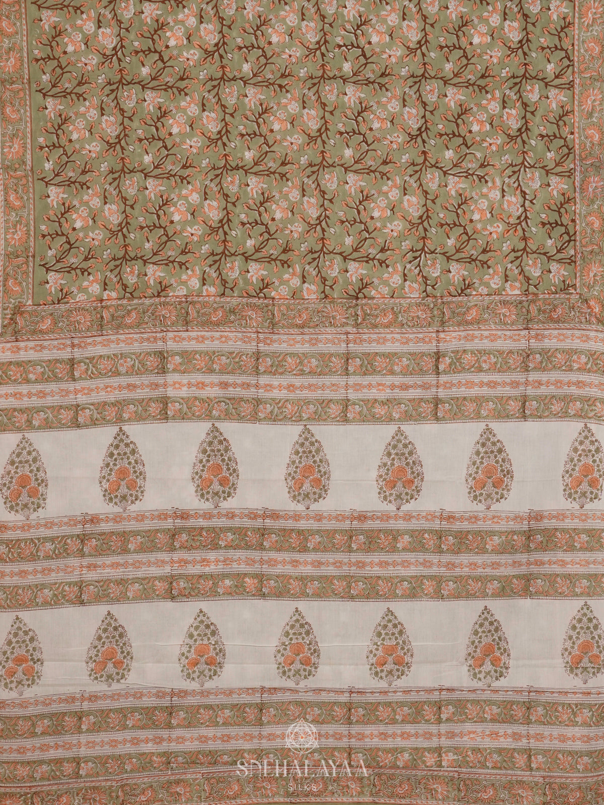 Seafoam Green Jaipur Cotton Saree