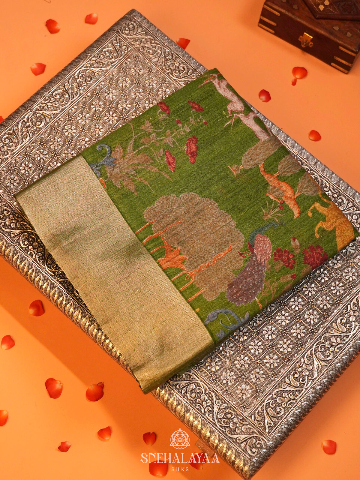 Olive Green Matka Tussar Saree