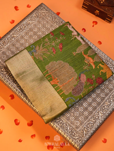 Olive Green Matka Tussar Saree