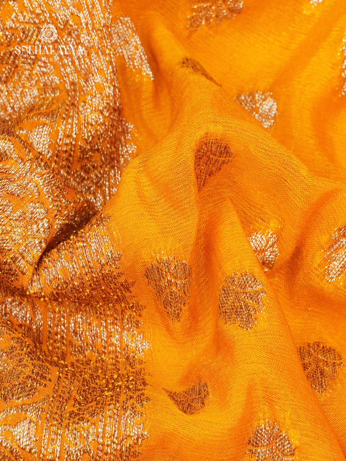 Mango Yellow Banaras Crepe Silk Saree