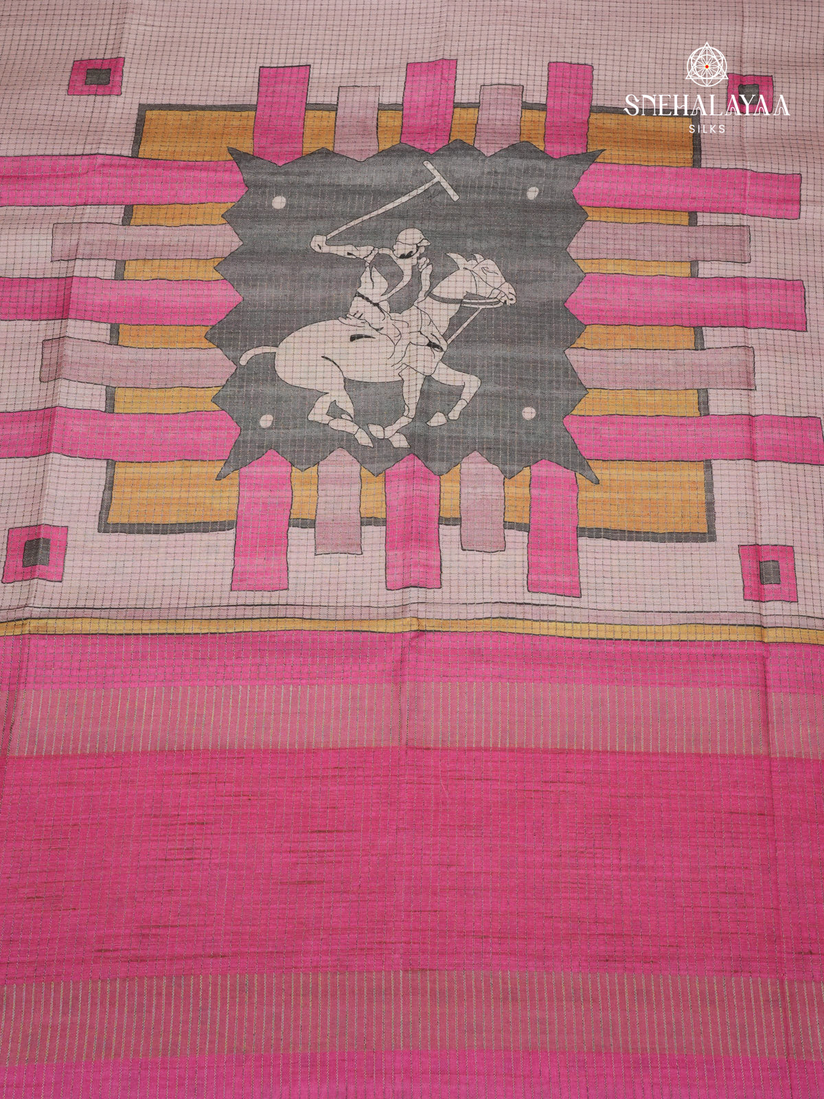 Pastel Pink Floral Printed Tussar Saree