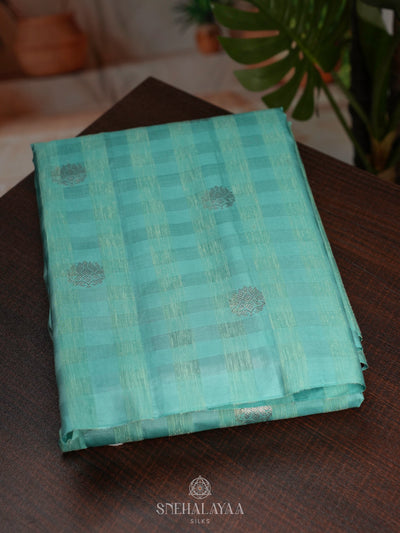 Ice Blue Kanchi Linen Silk Saree