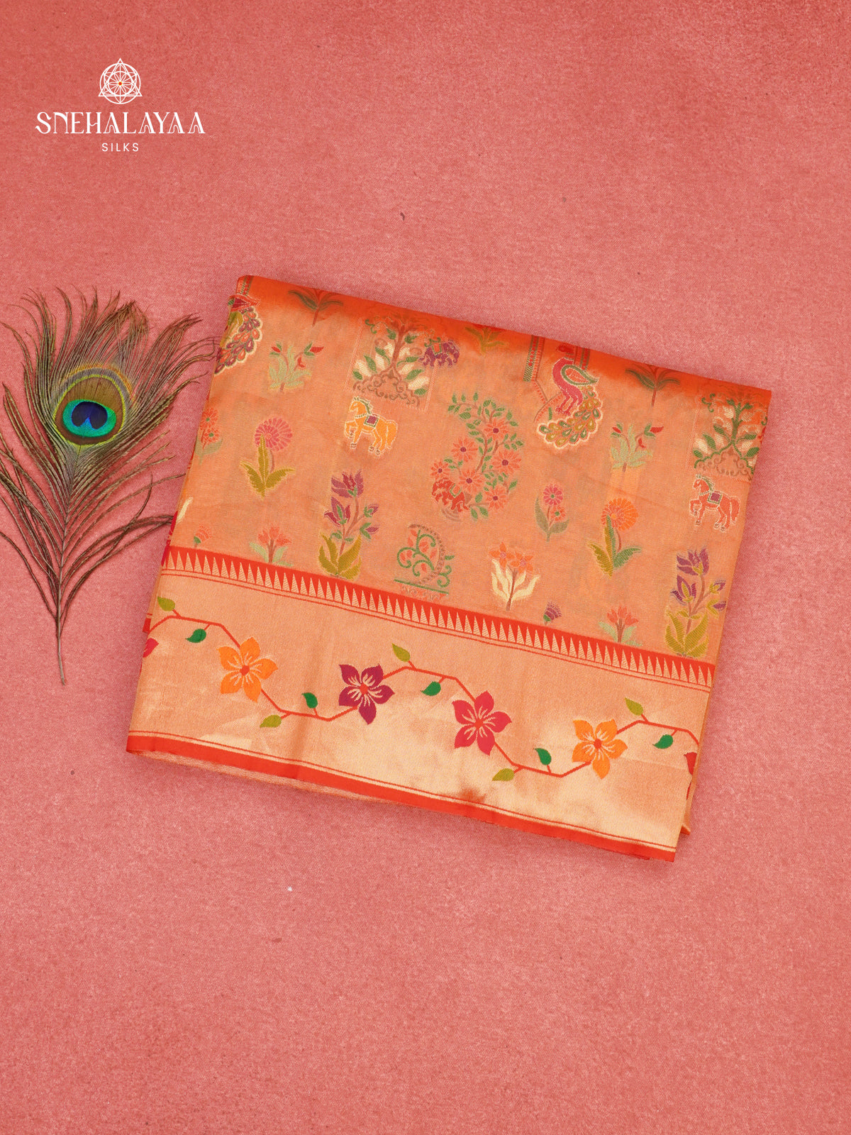 Orange Tissue Paithani Saree