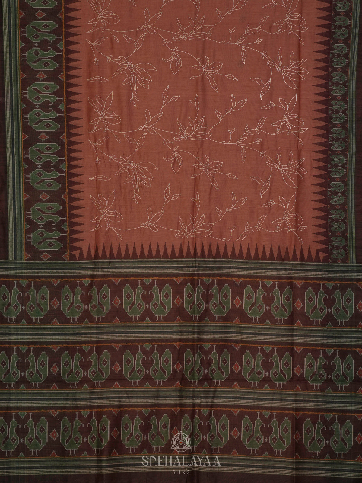 Brown Linen Embroidery Saree