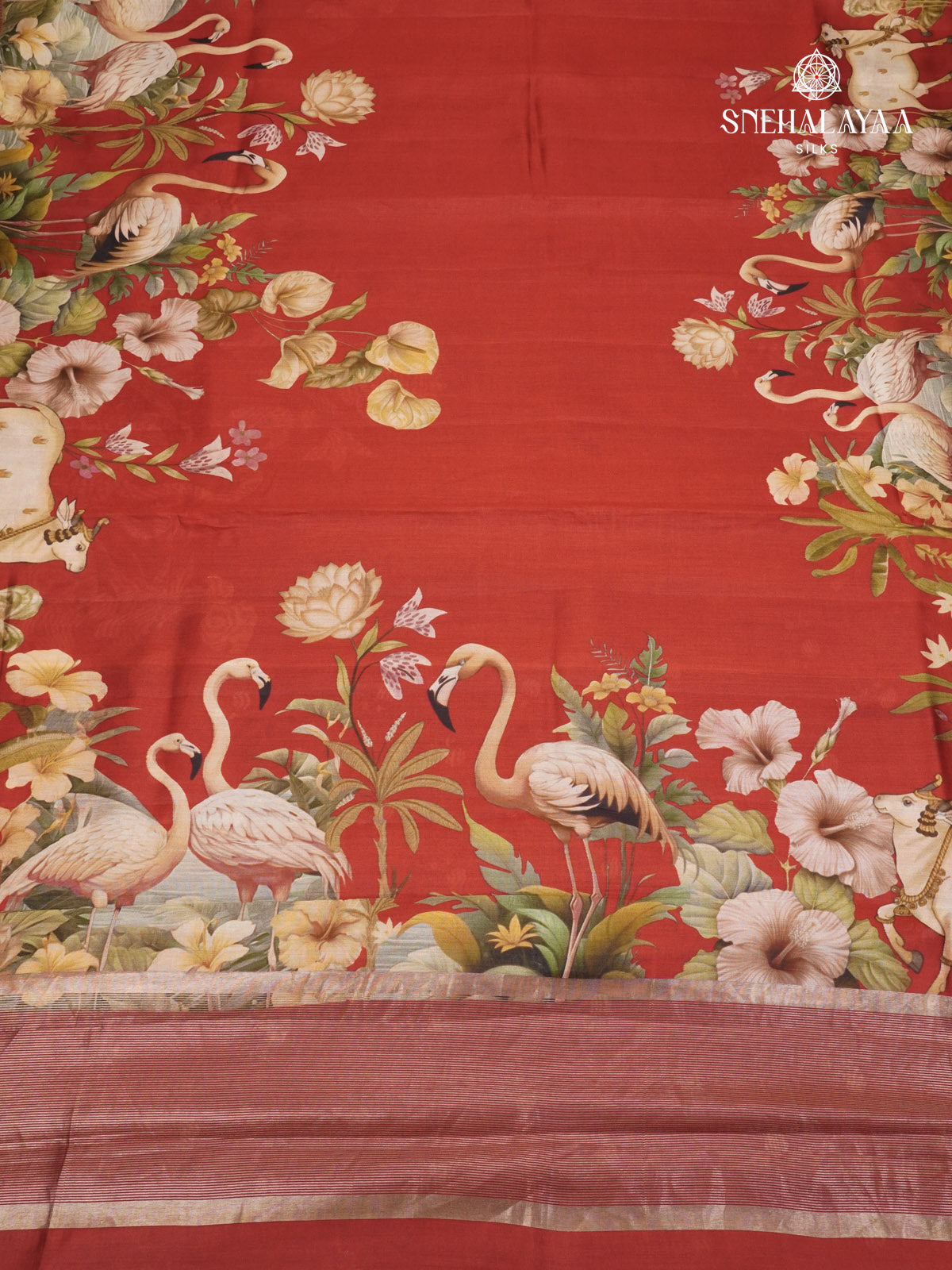 Red Chiniya Silk Saree