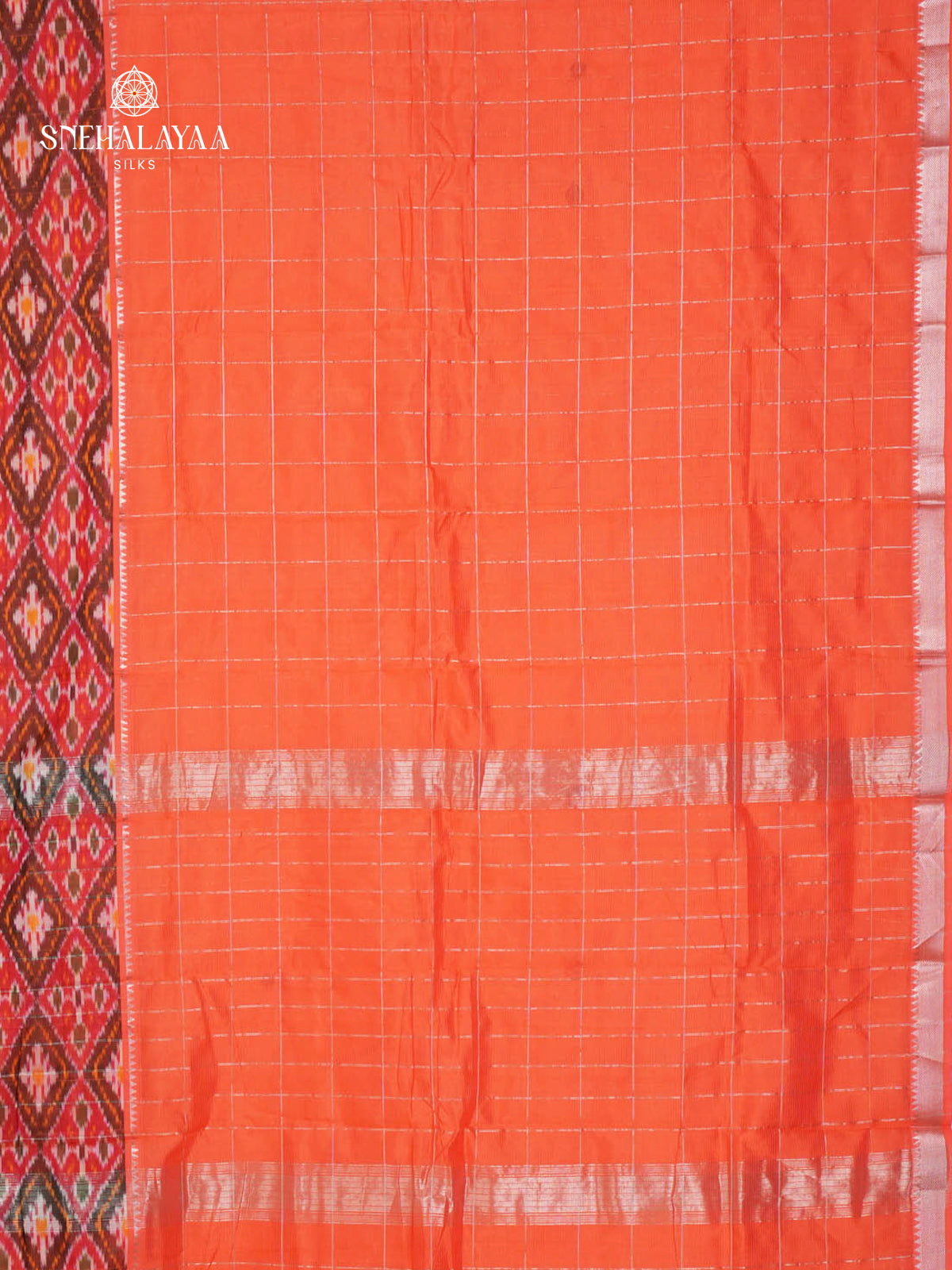 Orange Mangalagiri Silk Cotton Saree with Ikat Border