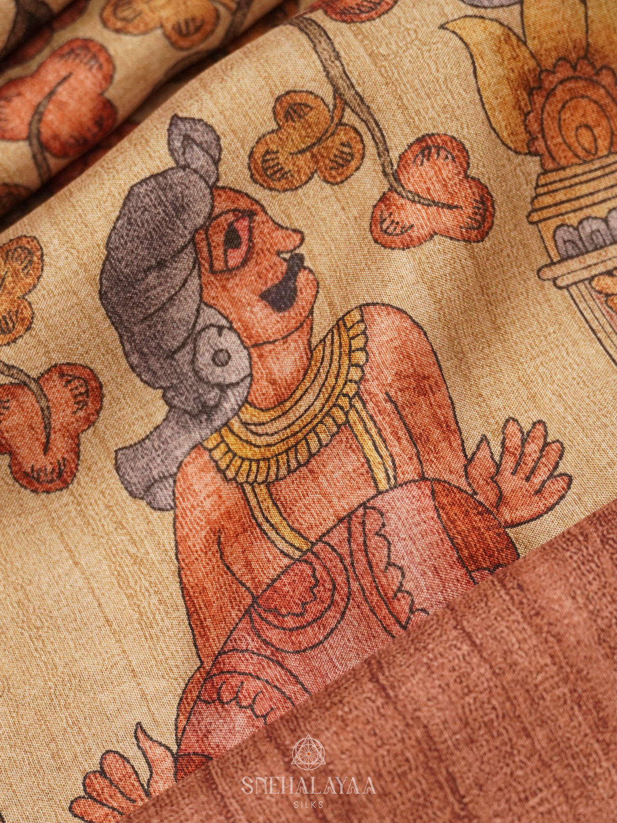 Beige Kalamkari Tussar Saree