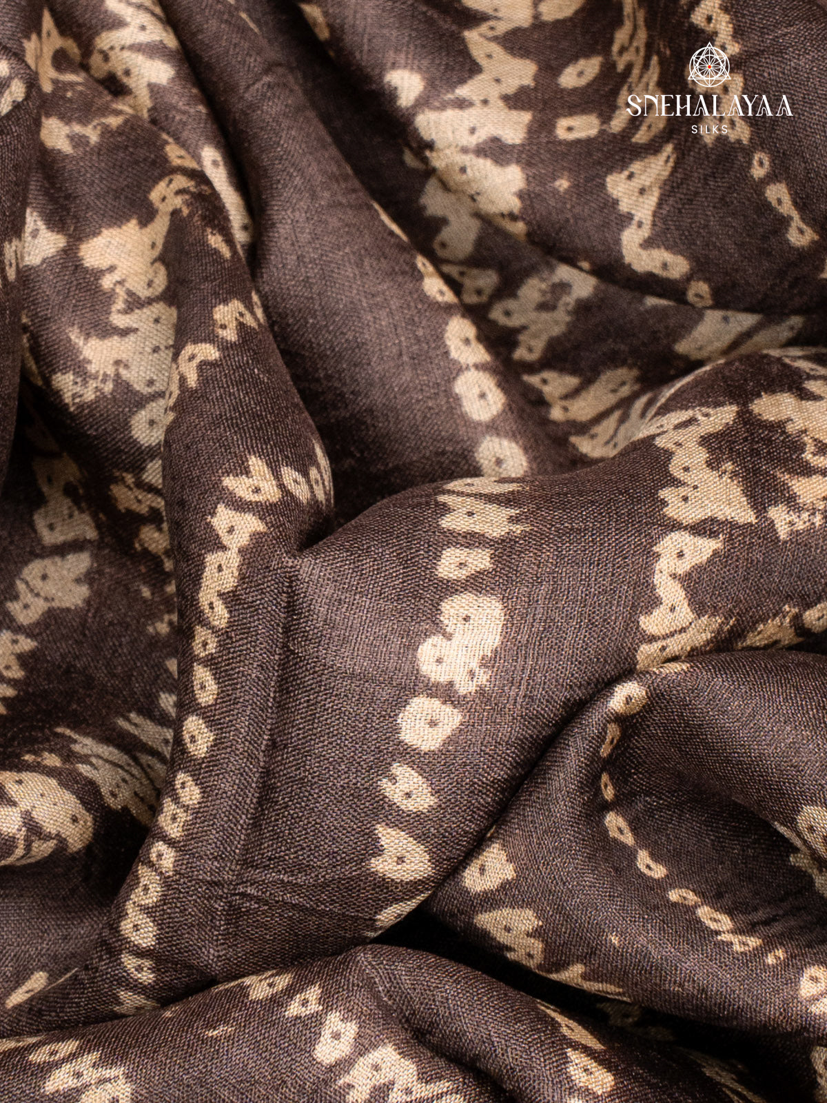 Brown Printed Tussar Saree