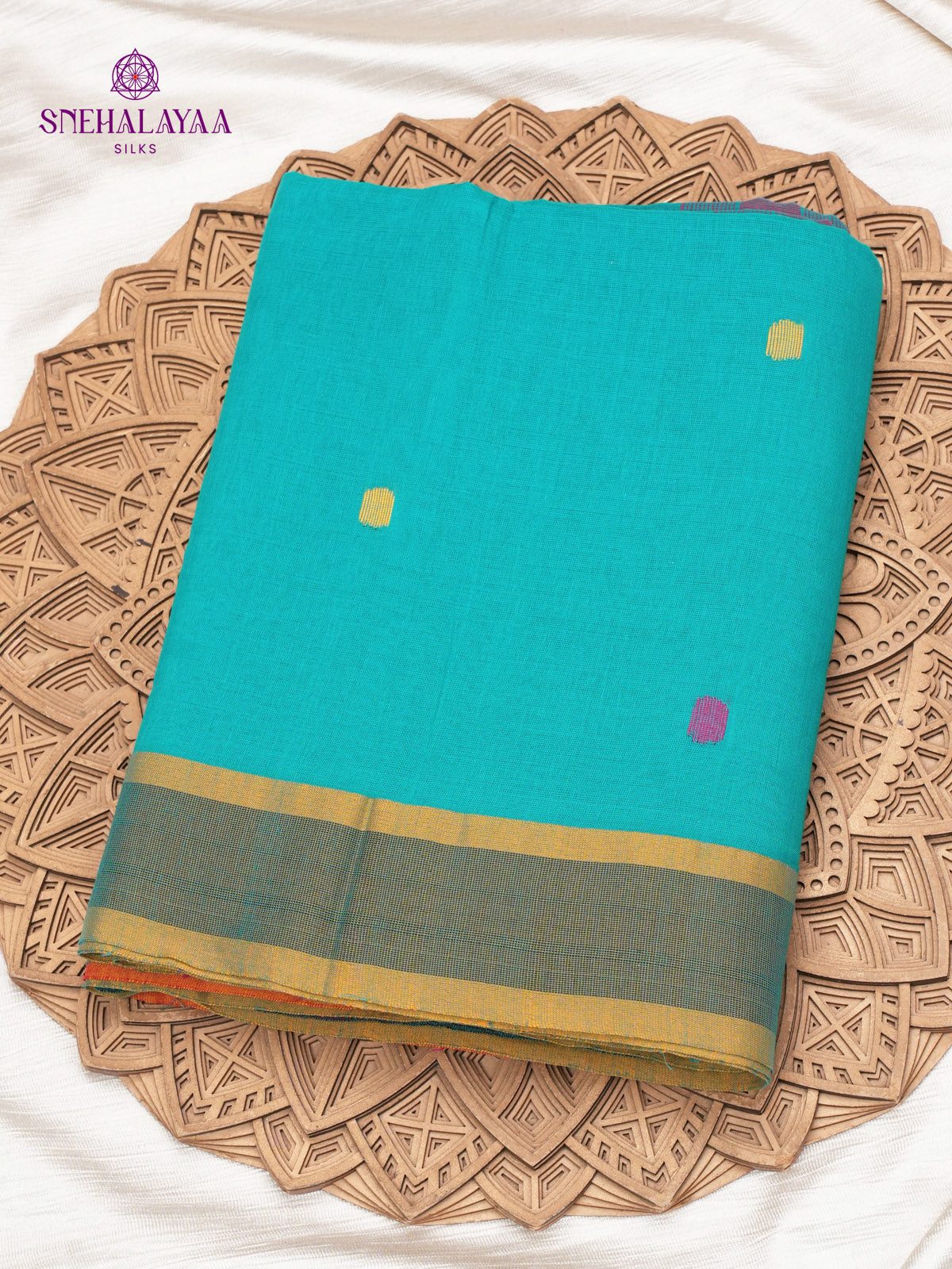 Ocean Blue Khadi Cotton Saree