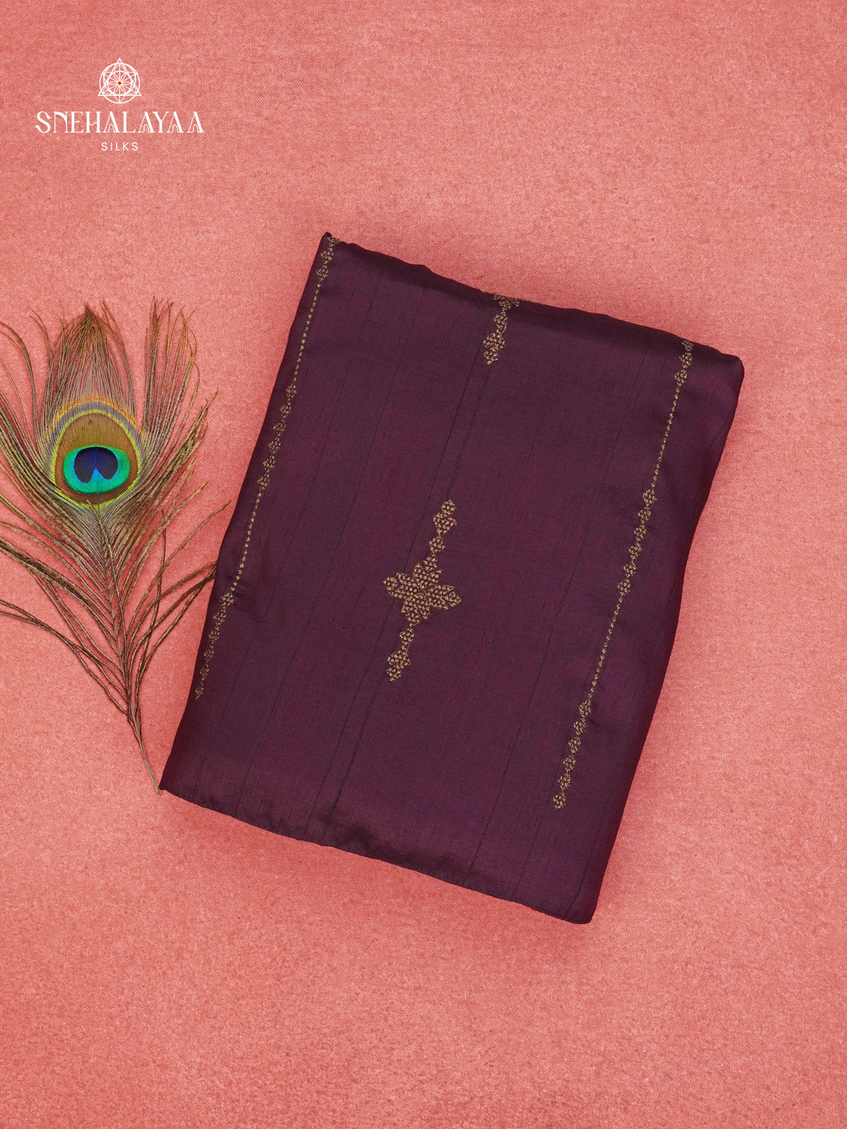 Aubergine Soft Tussar Embroidery Saree