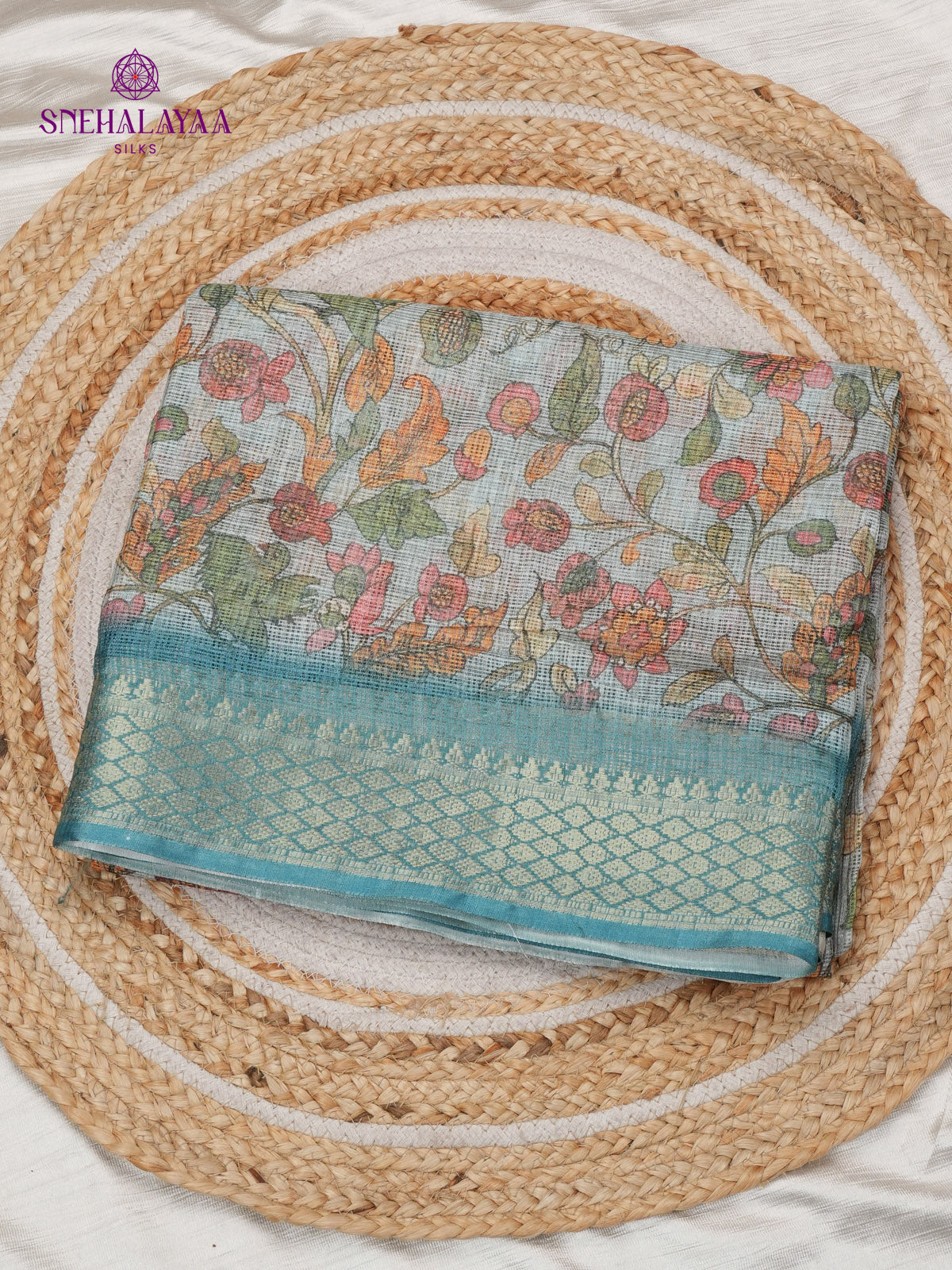 Blue Printed Kota Saree