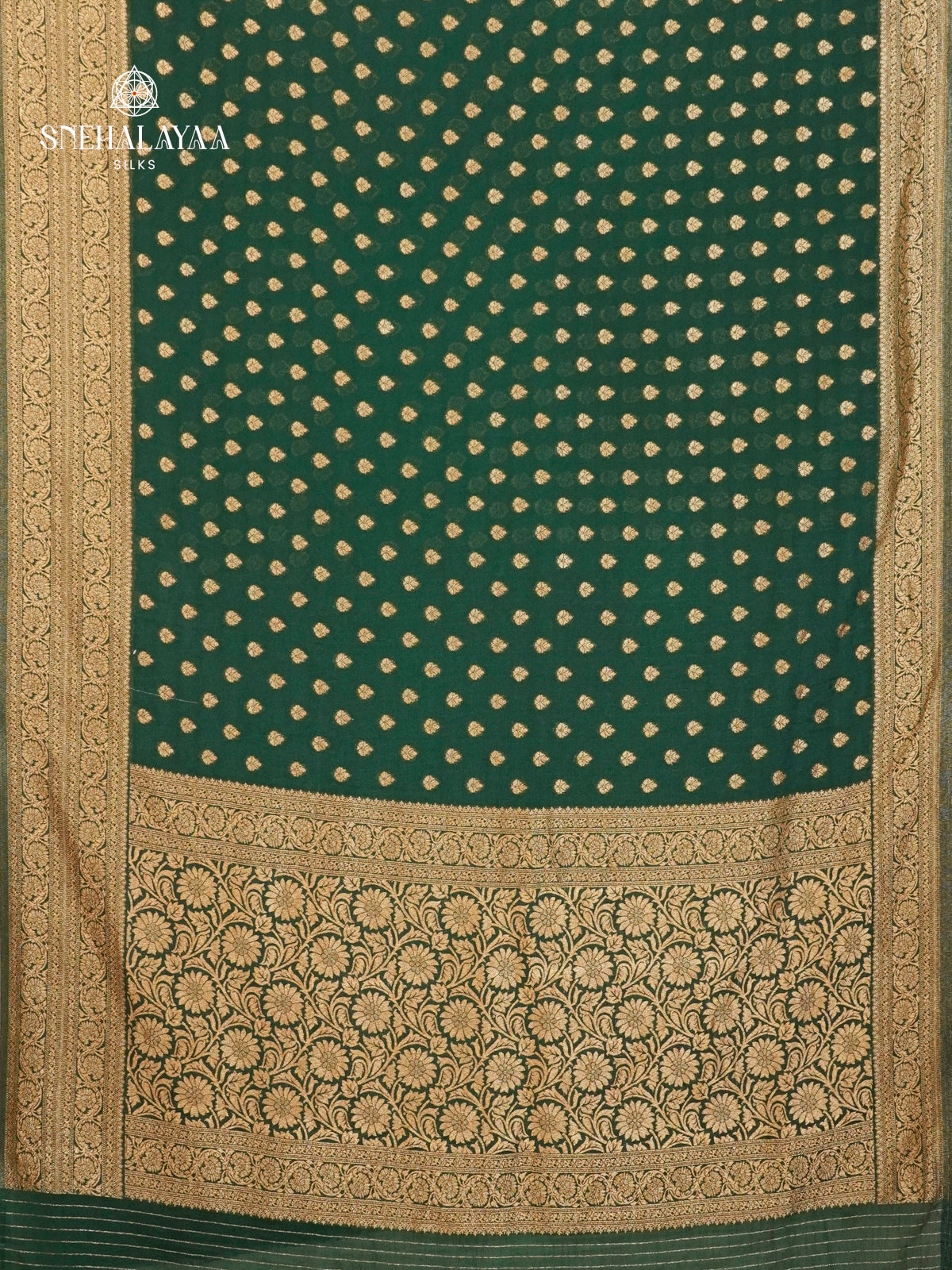 Bottle Green Banaras Crepe Silk Saree