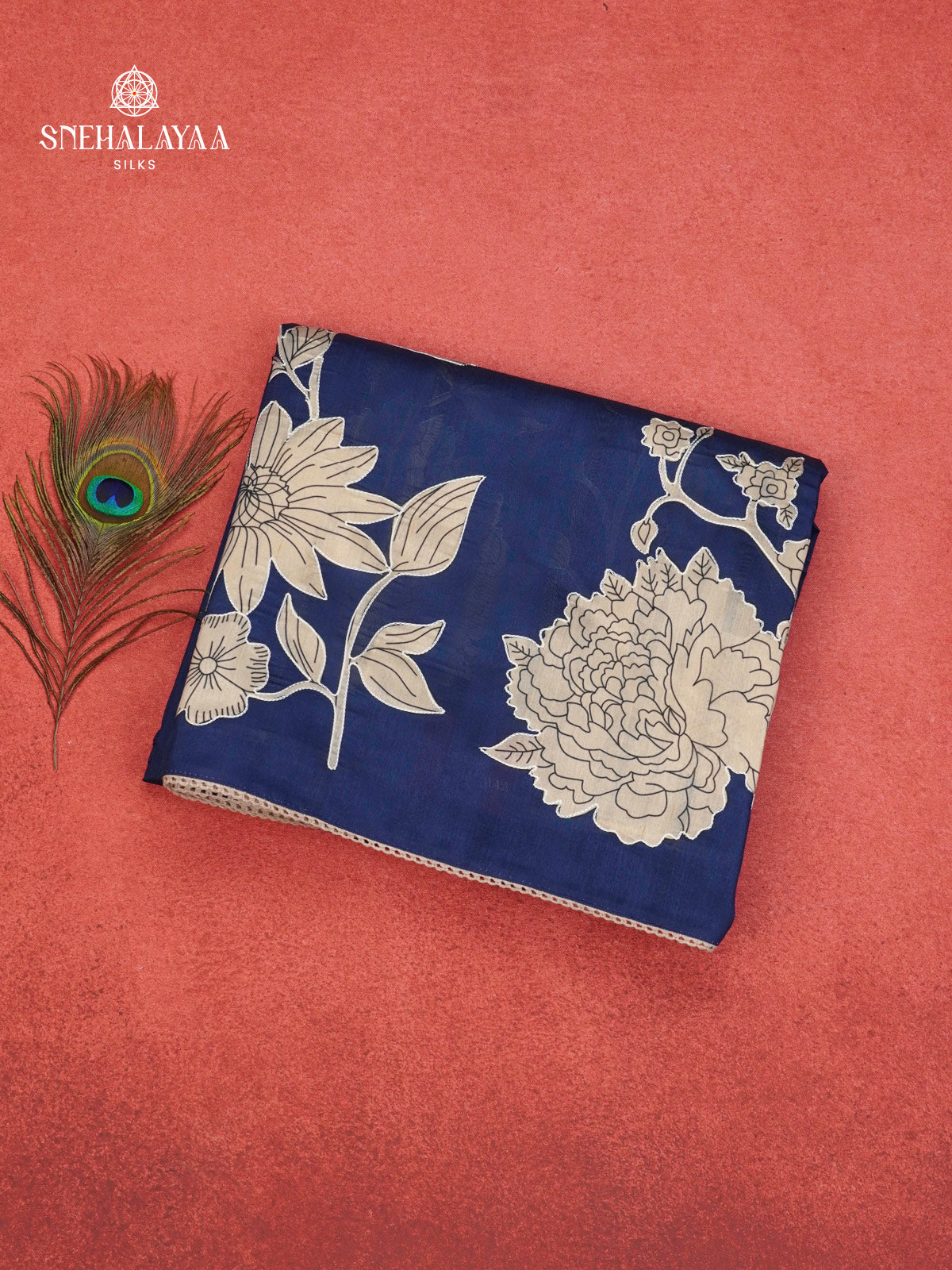 Navy Blue Raw Silk Embroidery Saree