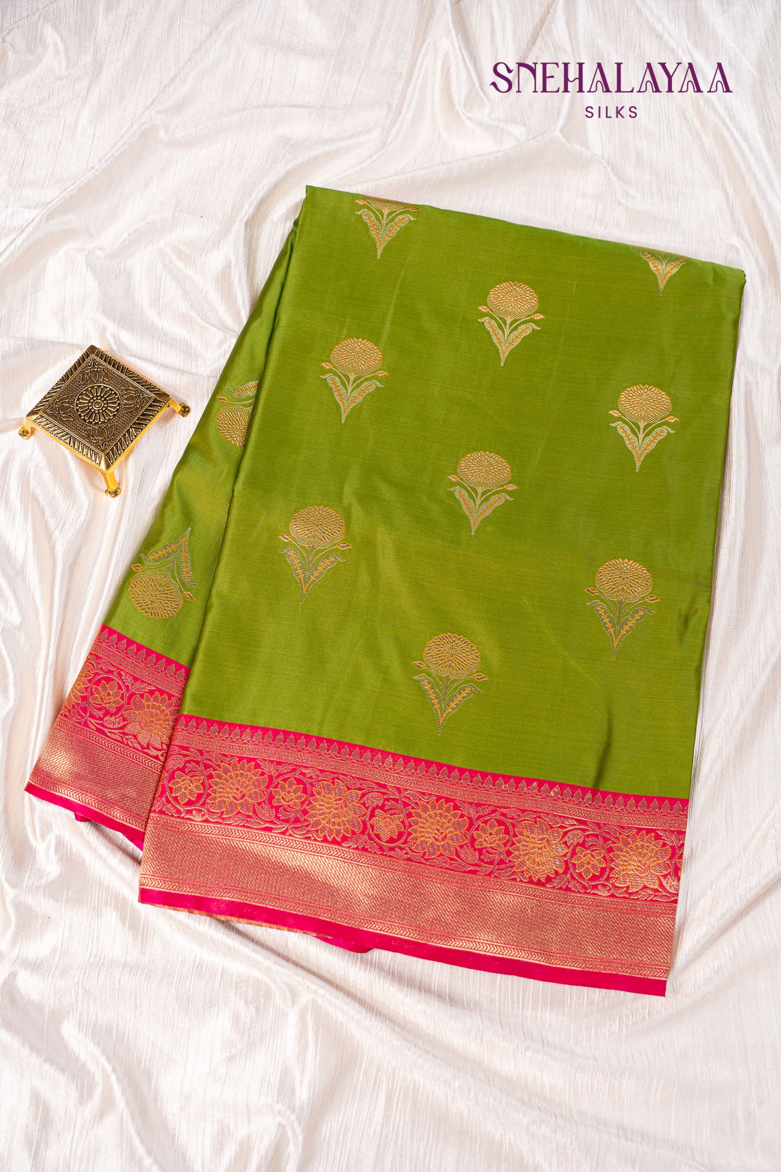 Pear Green Banaras Silk Saree