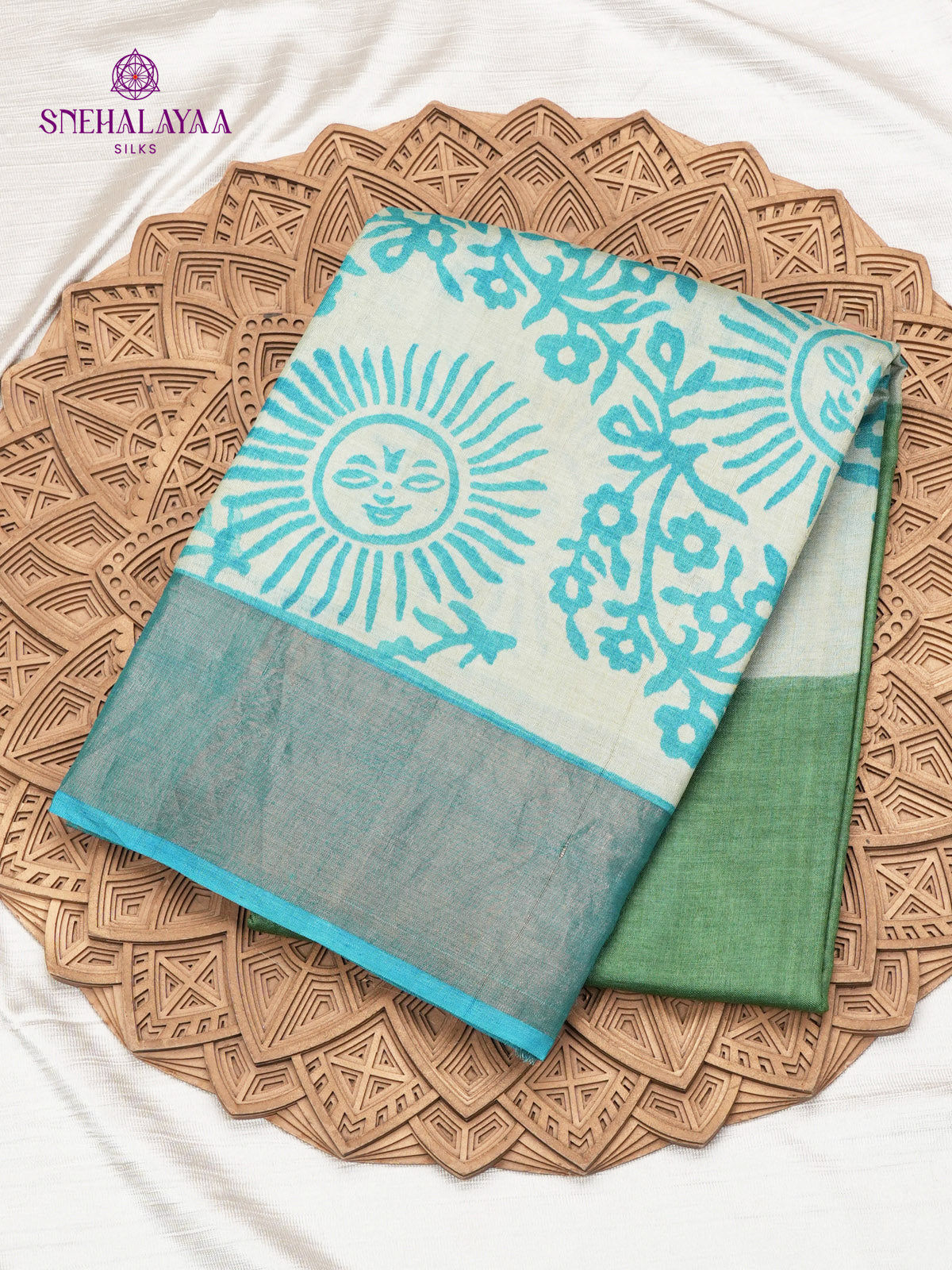 Olive Green Tussar Silk Saree