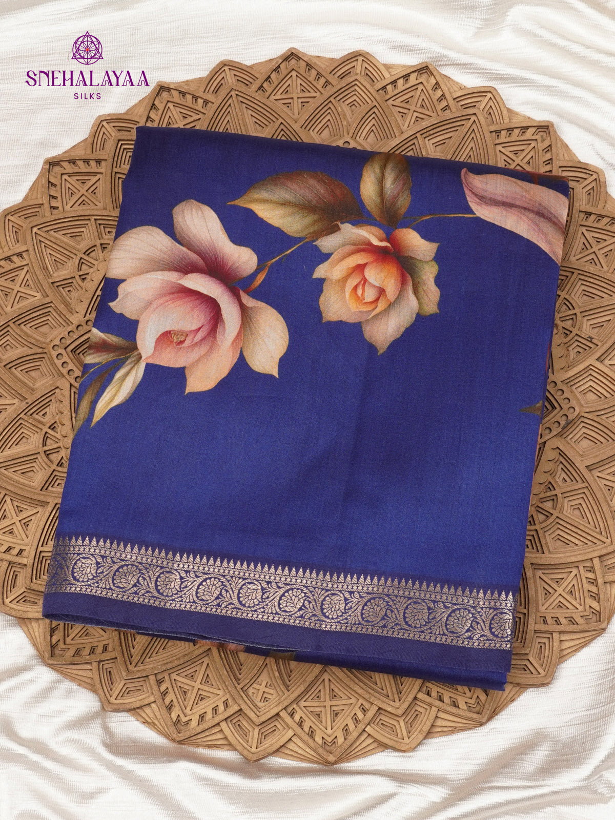 Navy Blue Chiniya Silk Saree