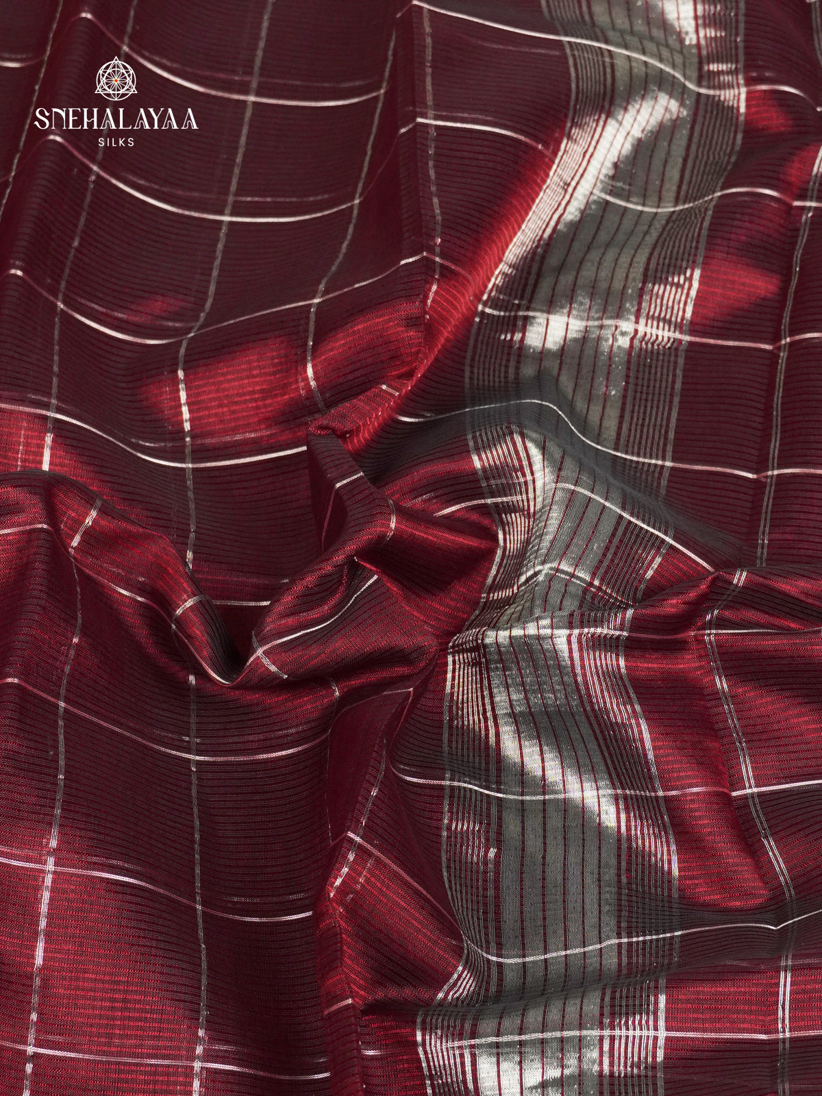 Maroon Mangalagiri Silk Cotton Saree with Ikat Border