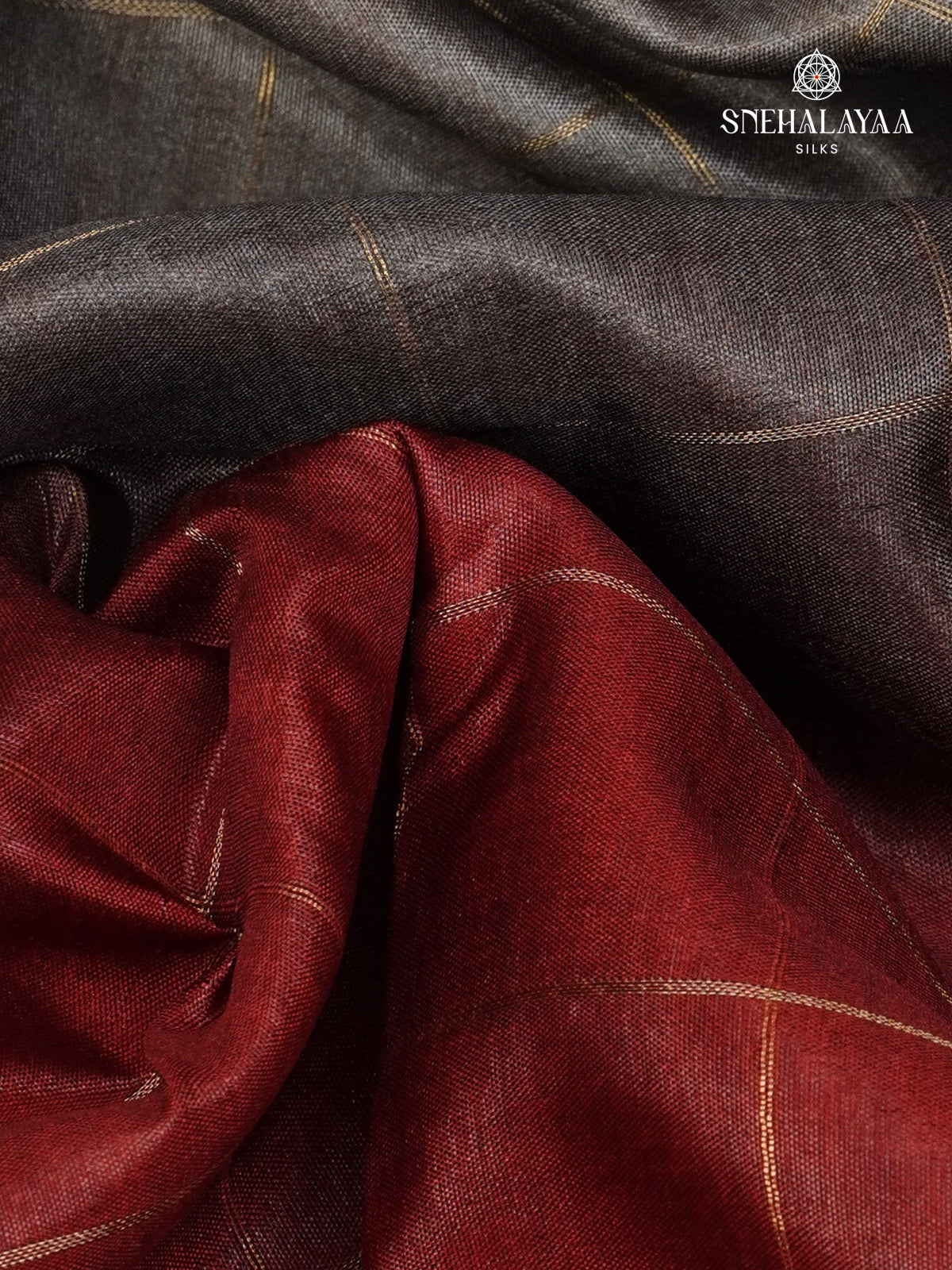 Grey With Maroon Border Tussar Saree