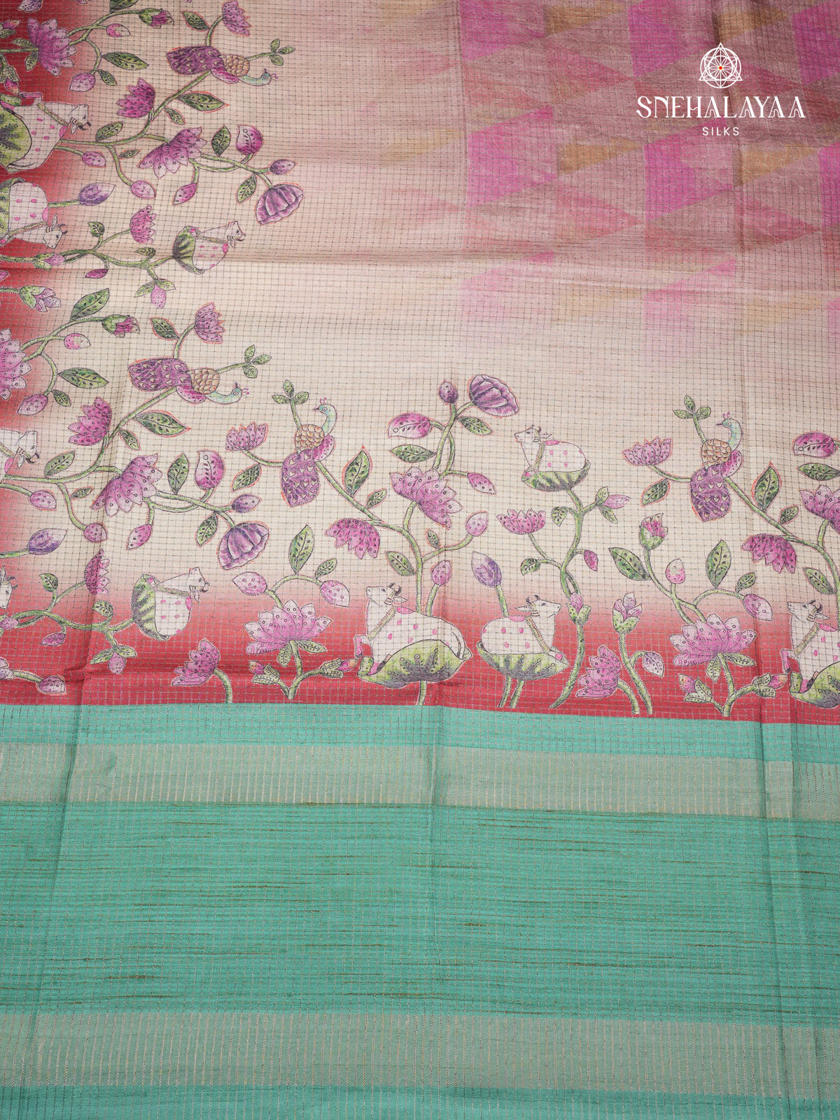 Off White Floral Printed Tussar Saree