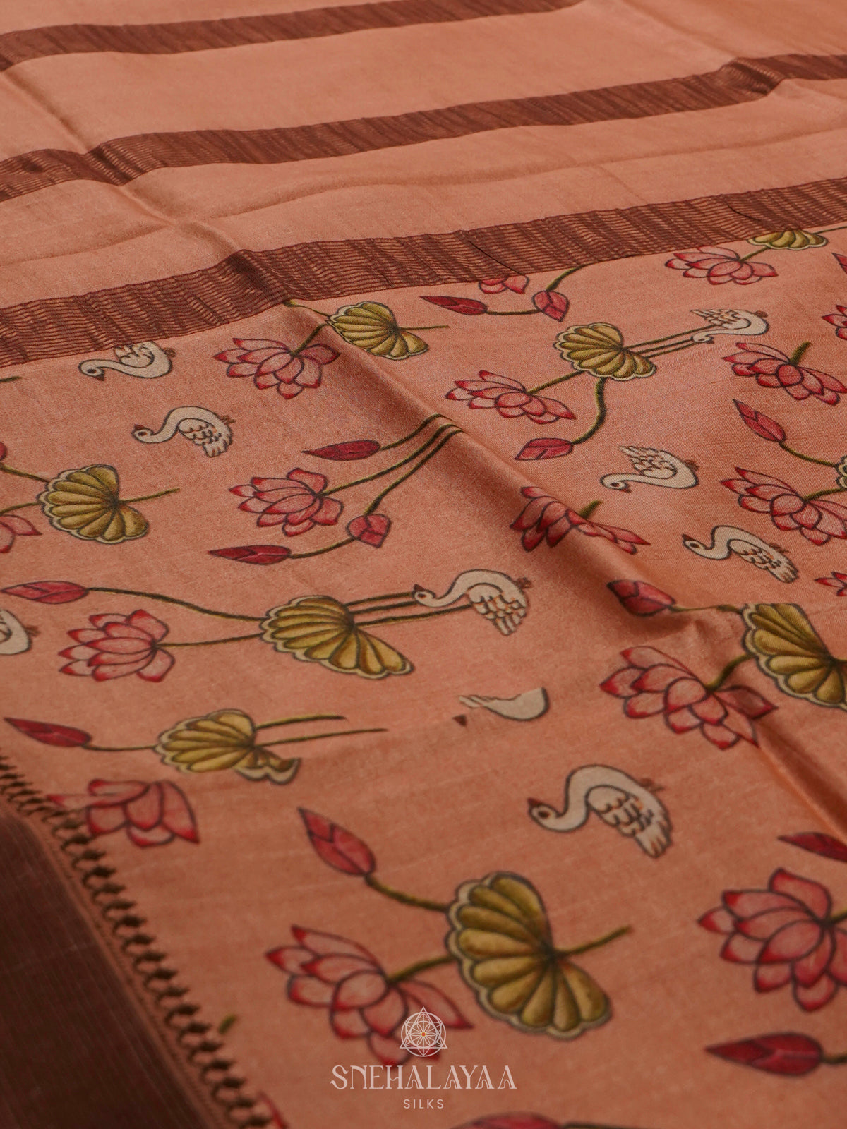 Peach Tussar Saree