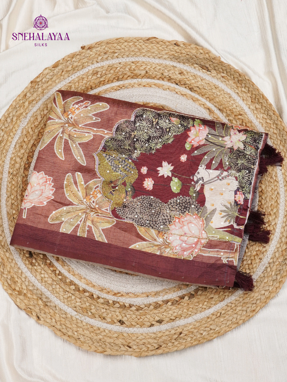 Brown Crush Embroidery Saree