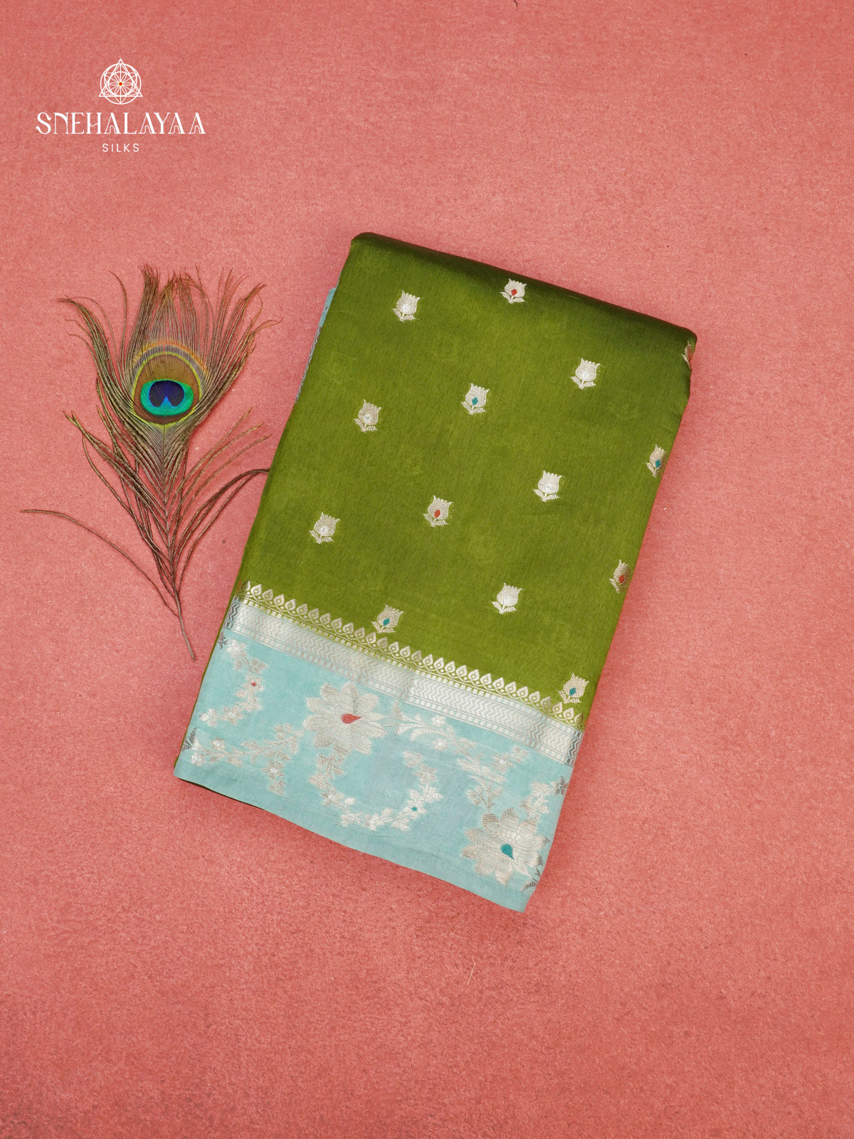 Olive Green Banaras Dupion Silk Saree