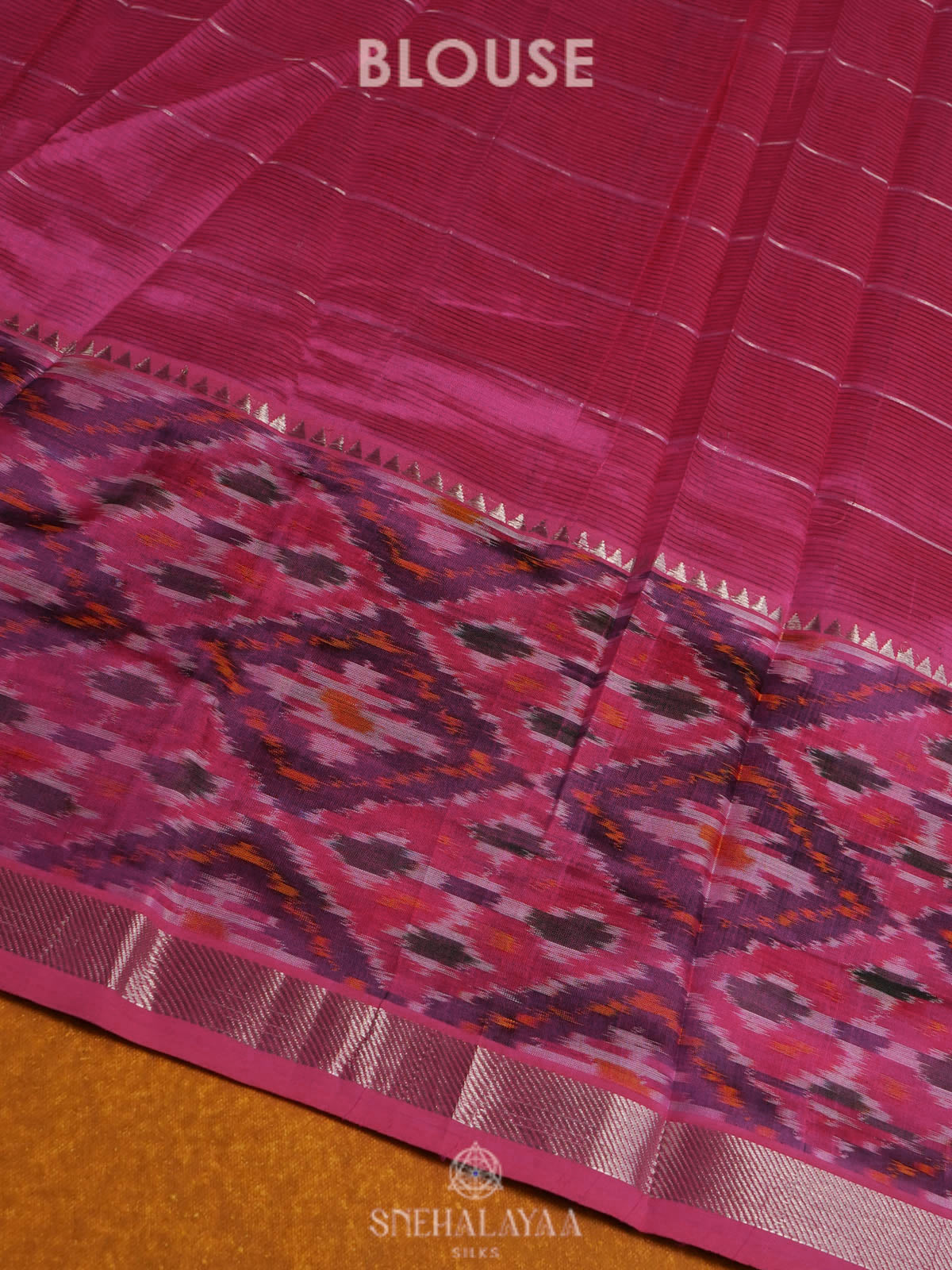 Pink Magalagiri Silk Cotton Saree with Ikat Border