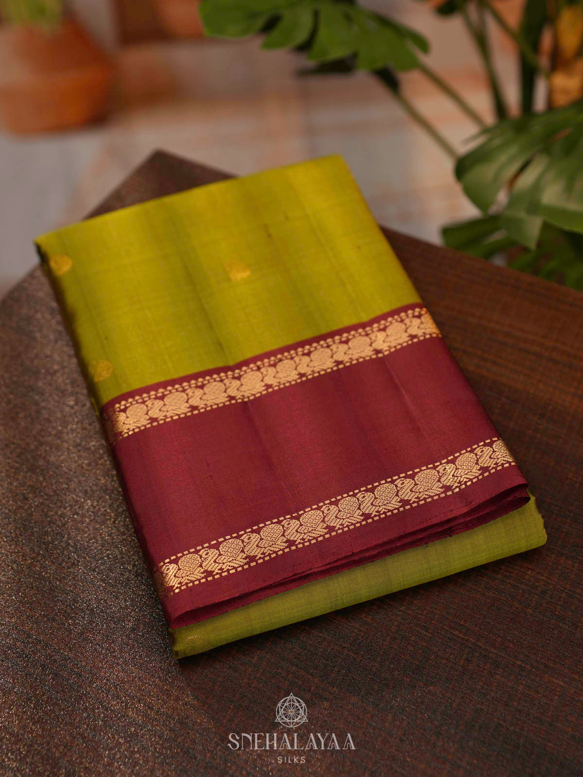 Lime Green Kanjivaram Silk Saree