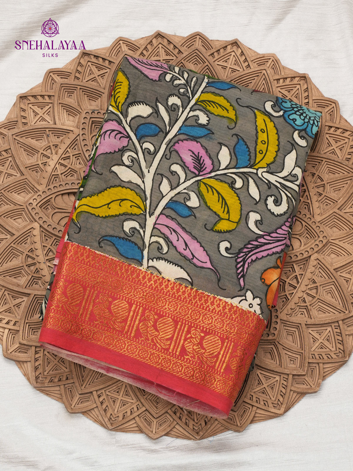 Grey Kalamkari Hand Painted Saree