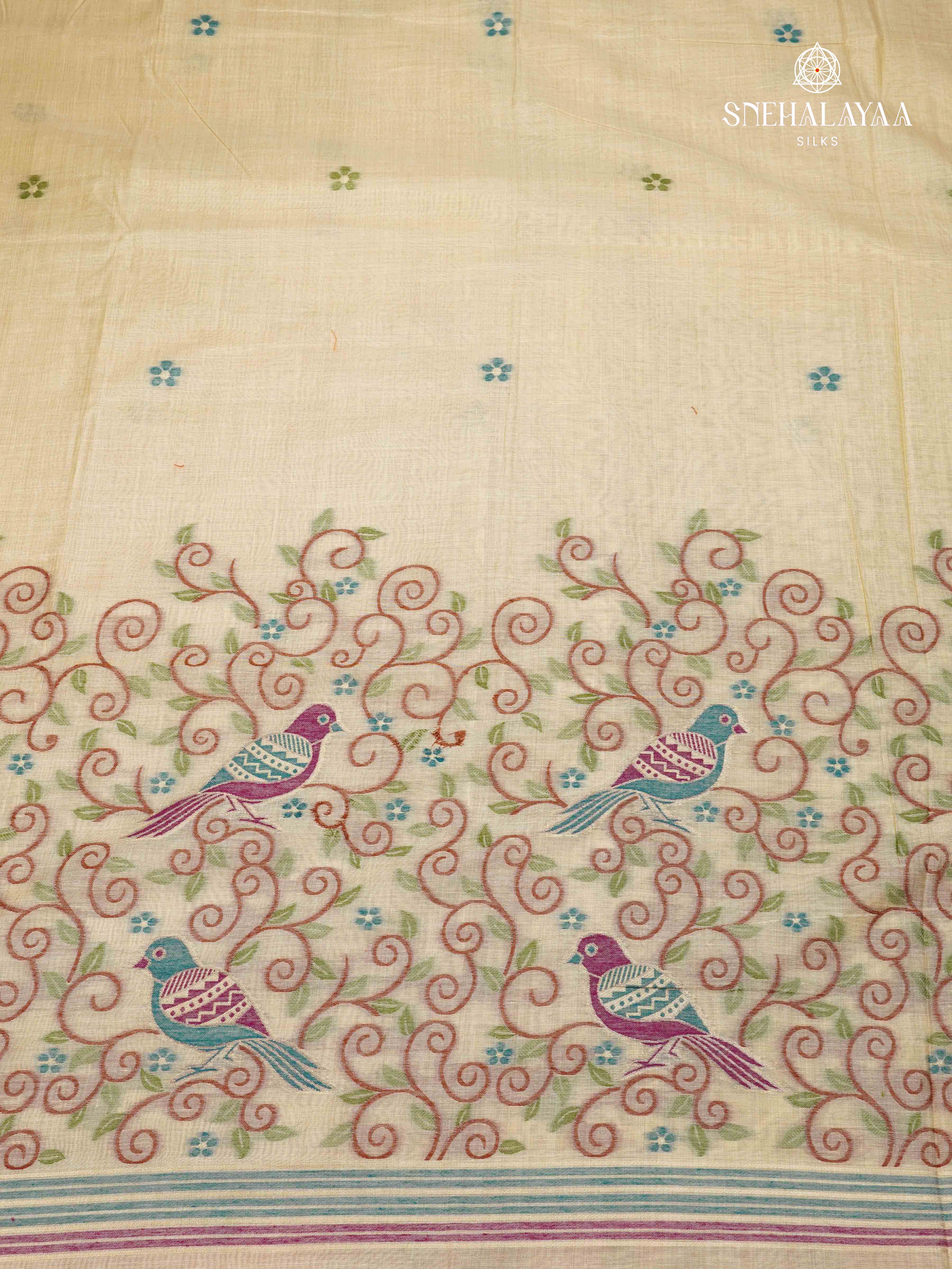 Cream Munga Cotton Saree