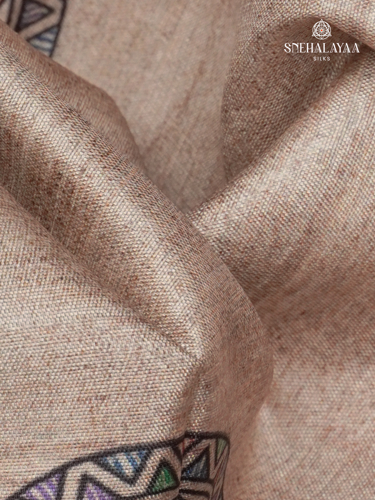 Beige With Black Border Madhubani Saree