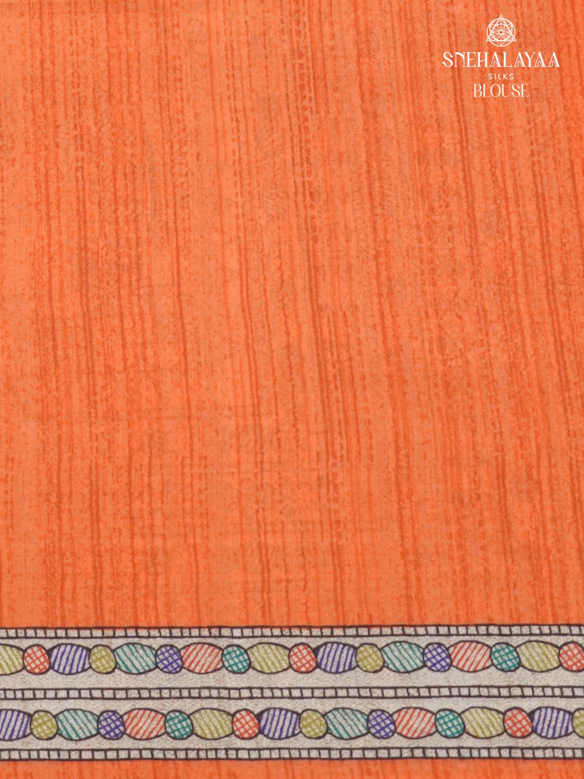 Beige With Orange Border Madhubani Saree