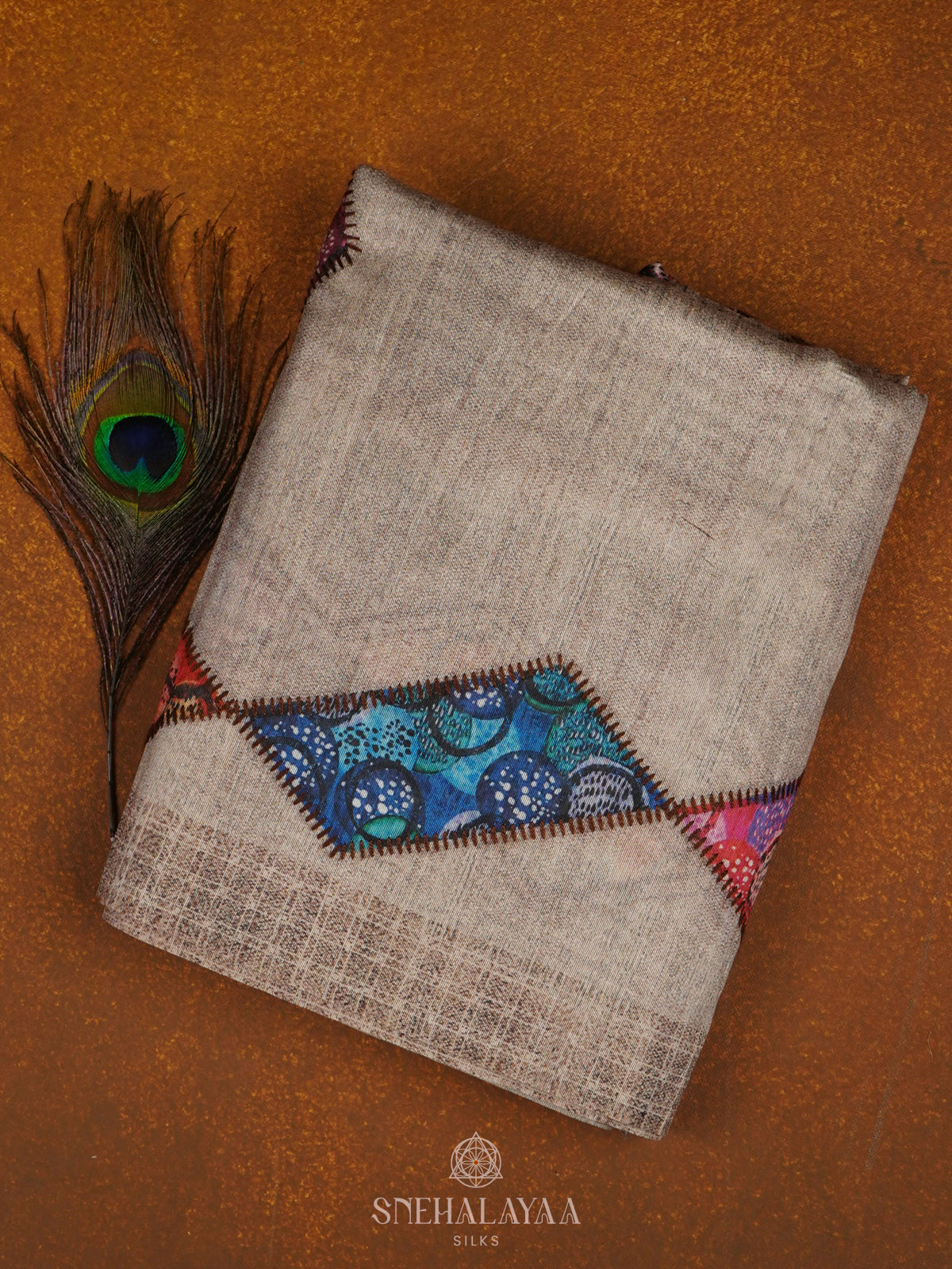 Beige Tussar Embroidery Saree