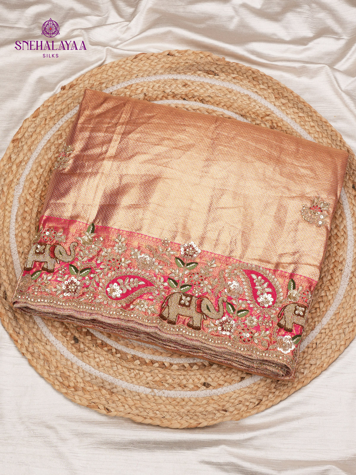 Metalic Gold Embroidery Designer Saree